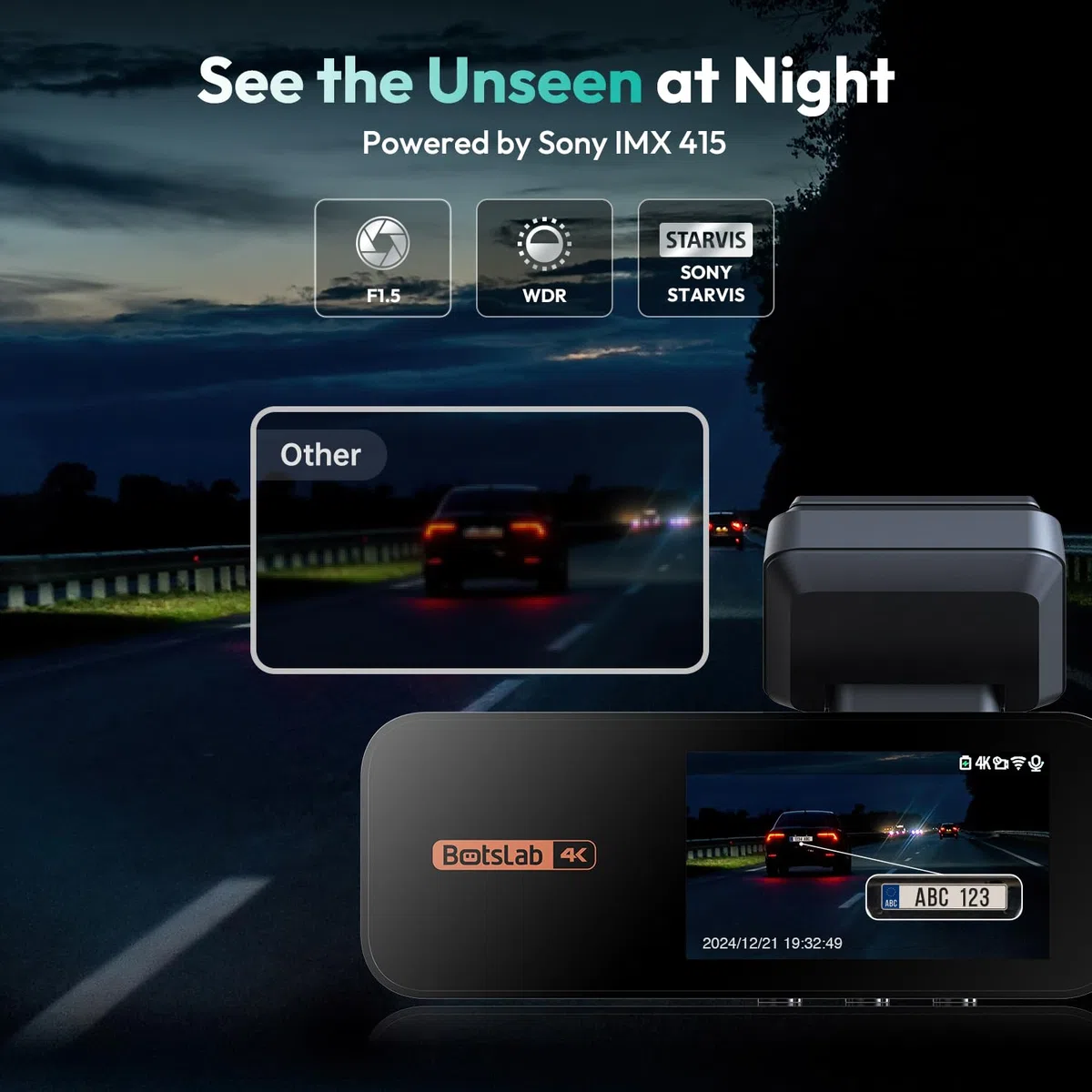 BOTSLAB przednia i tylna kamera samochodowa 4K+2K z GPS WiFi i zestawem hardwire, kamera samochodowa z ADAS, bezpłatna karta 64 GB, monitorowanie parkowania 24/7, IPS 2,45", noktowizor, WDR, szeroki