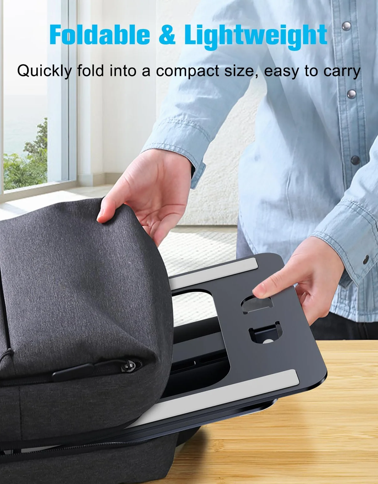 Babacom Stojak na laptopa z regulacją wysokości, składany, aluminiowy, ergonomiczny, wentylowany, kompatybilny z MacBook Air Pro i laptopami 10-16", czarny