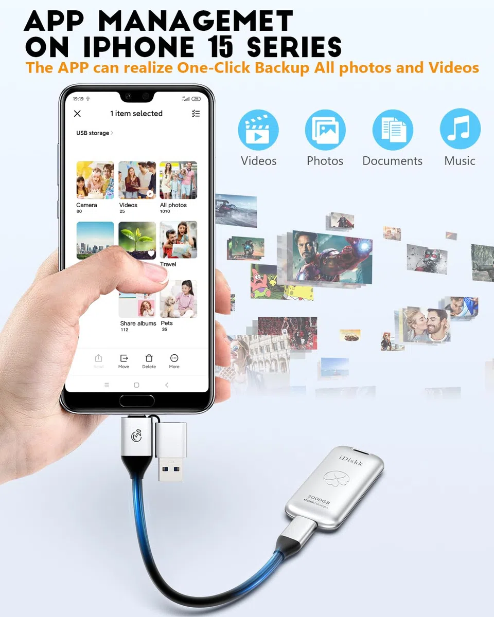 iDiskk Zewnętrzny dysk półprzewodnikowy 256 GB do 2000 MB/s, USB 3.2 Gen 2 x 2 USB-C SSD, wysokowydajny przenośny dysk SSD z kablem USB-C, kieszonkowa pamięć USB C, 2000 MB/s (srebrny)