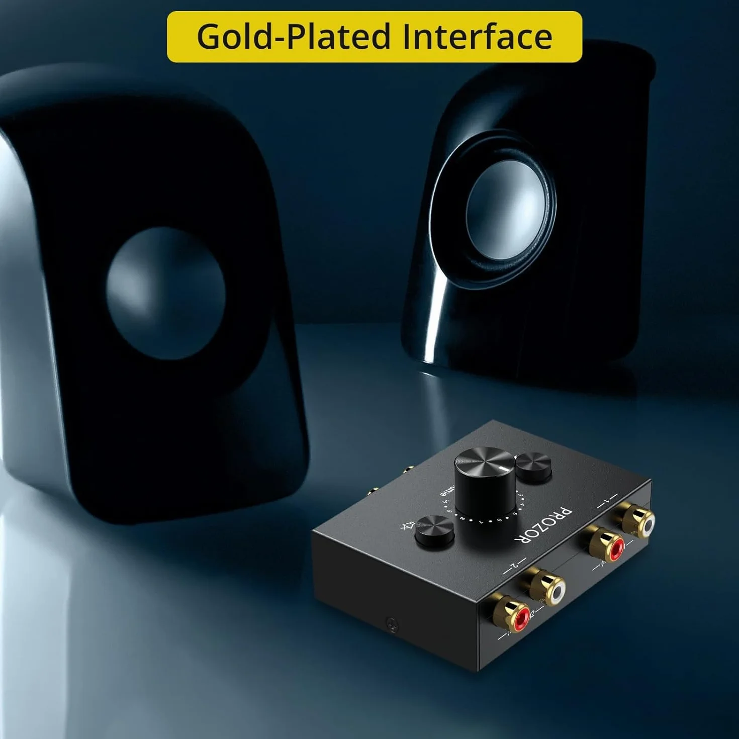 PROZOR Przełącznik audio stereo RCA 2 (1)-w-1(2)-wyjście dwukierunkowy przełącznik audio stereo R/L z przyciskiem wyciszenia i nie wymaga zasilania zewnętrznego