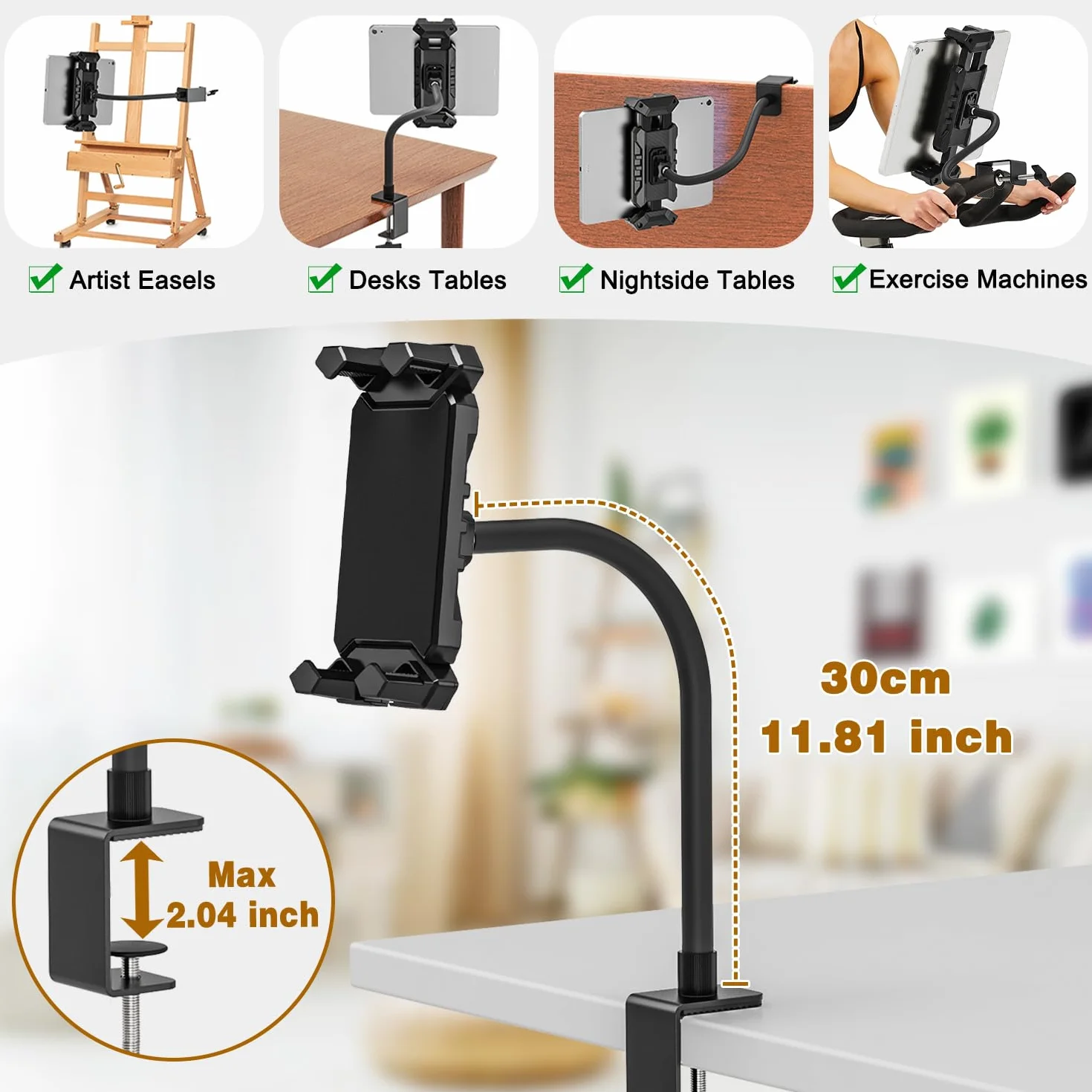 Uchwyt na tablet, stojak na biurko, regulowany 360° uchwyt na tablet z gęsią szyją, stojak na biurko, uchwyt na tablet iPad Pro Air Mini 11.9 cm - 34.3 cm tablet smartfon