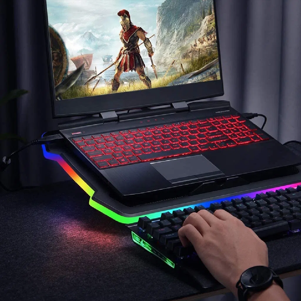 Chłodnica do Laptopa Podkładka Chłodząca Do Laptopa RGB Z Podświetleniem LED Gaming Laptop Cooler Wentylator USB Bardzo Stabilna Cicha Podstawka Pod Kompatybilna 17" Stojak na laptopa,Wentylowany