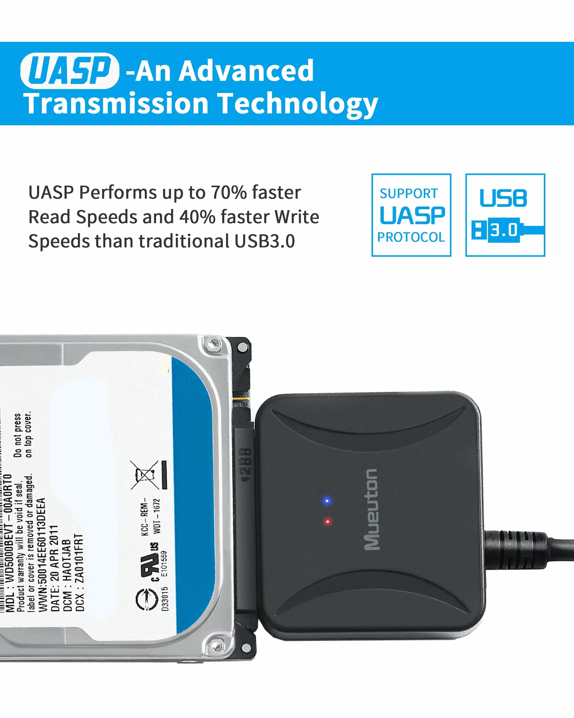 Adapter SATA USB, adapter USB na SATA, USB 3.0 do SATA III Hard Drive adapter do dysku twardego 2,5" 3,5" HDD/SSD i SATA Optical Drive z adapterem zasilania 12 V/2 A