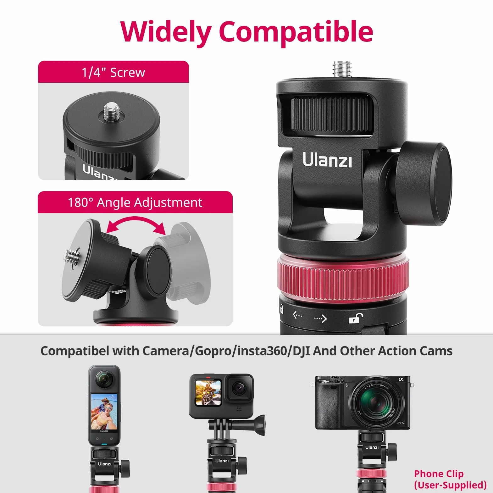 146 cm kijek do selfie statyw aparat fotograficzny, ULANZI MT-71 wysuwany kijek do selfie statyw kompatybilny z One XR/RS/GO 2 DJI Action