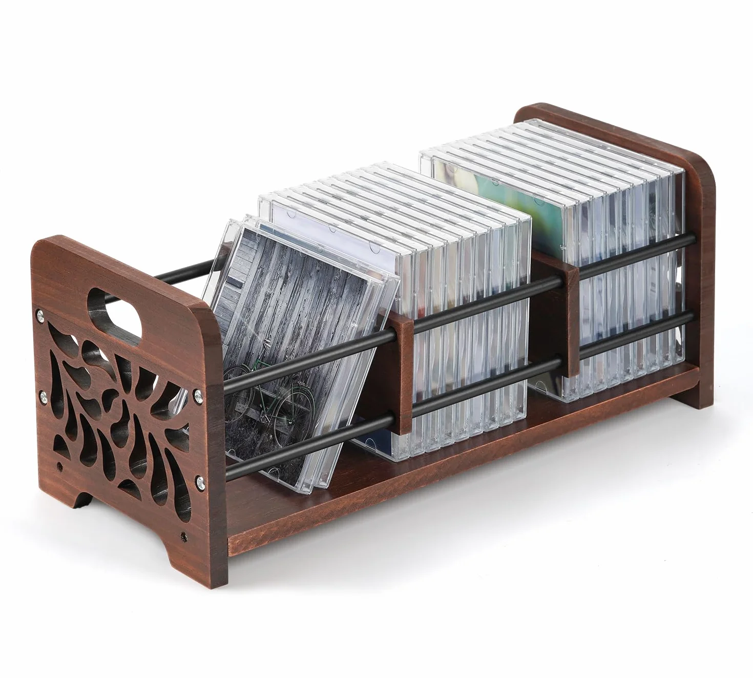 Drewniany stojak na płyty CD i DVD organizer z uchwytami wzór kwiatów szkieletowych
