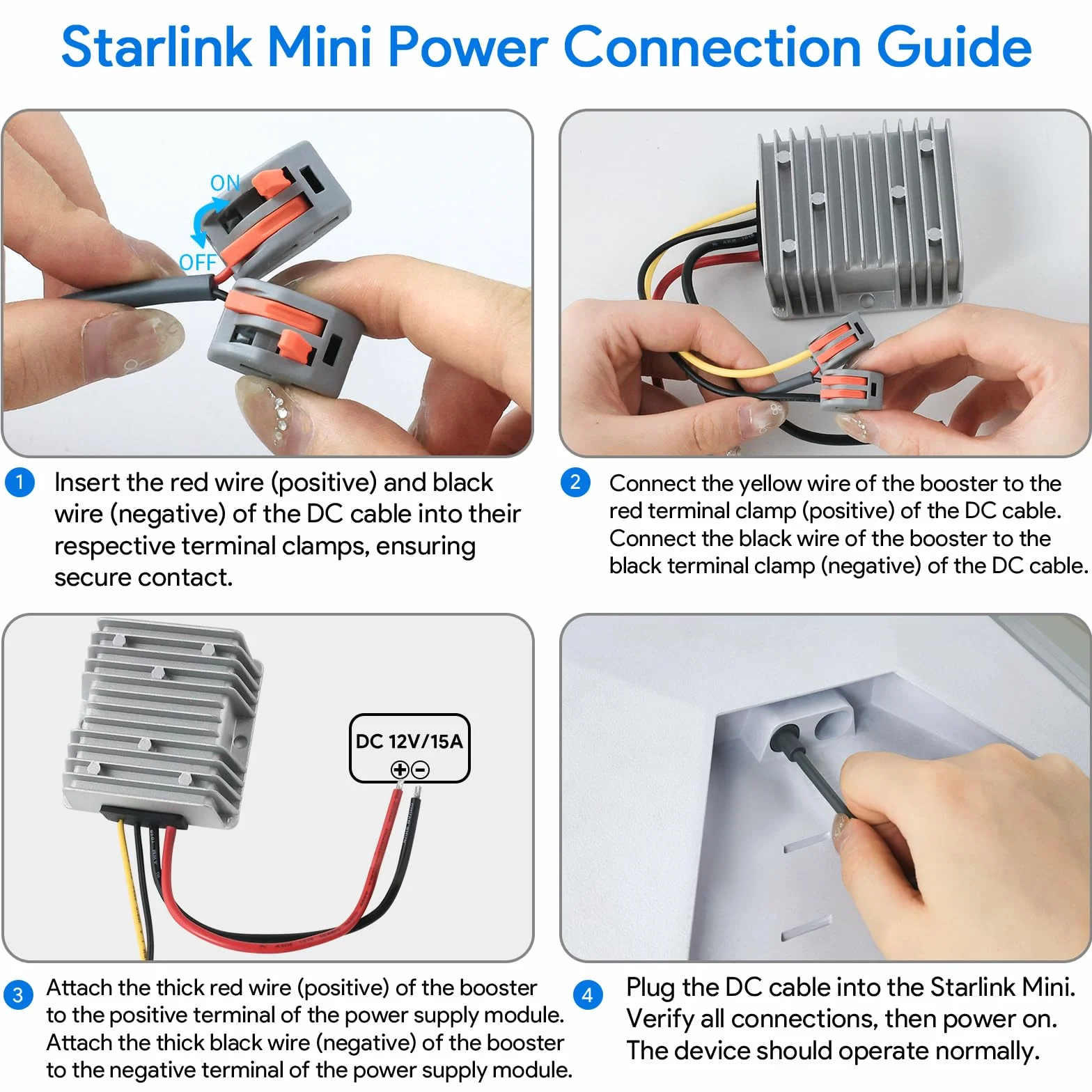 Starlink Mini adapter 12 V, 144 W, 12 V na 48 V/3 A, zestaw do zasilania Starlink Mini z kablem zasilającym Starlink 2 m DC do samochodów ciężarowych, przyczep kempingowych, jachtów i zastosowań na