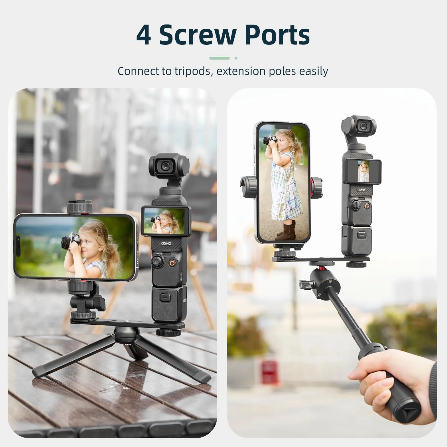 BRDRC Uchwyt na telefon Pocket 3 i klips ze śrubą 1/4 cala i zimną stopką do DJI Osmo Pocket 3 Creator Combo akcesoria
