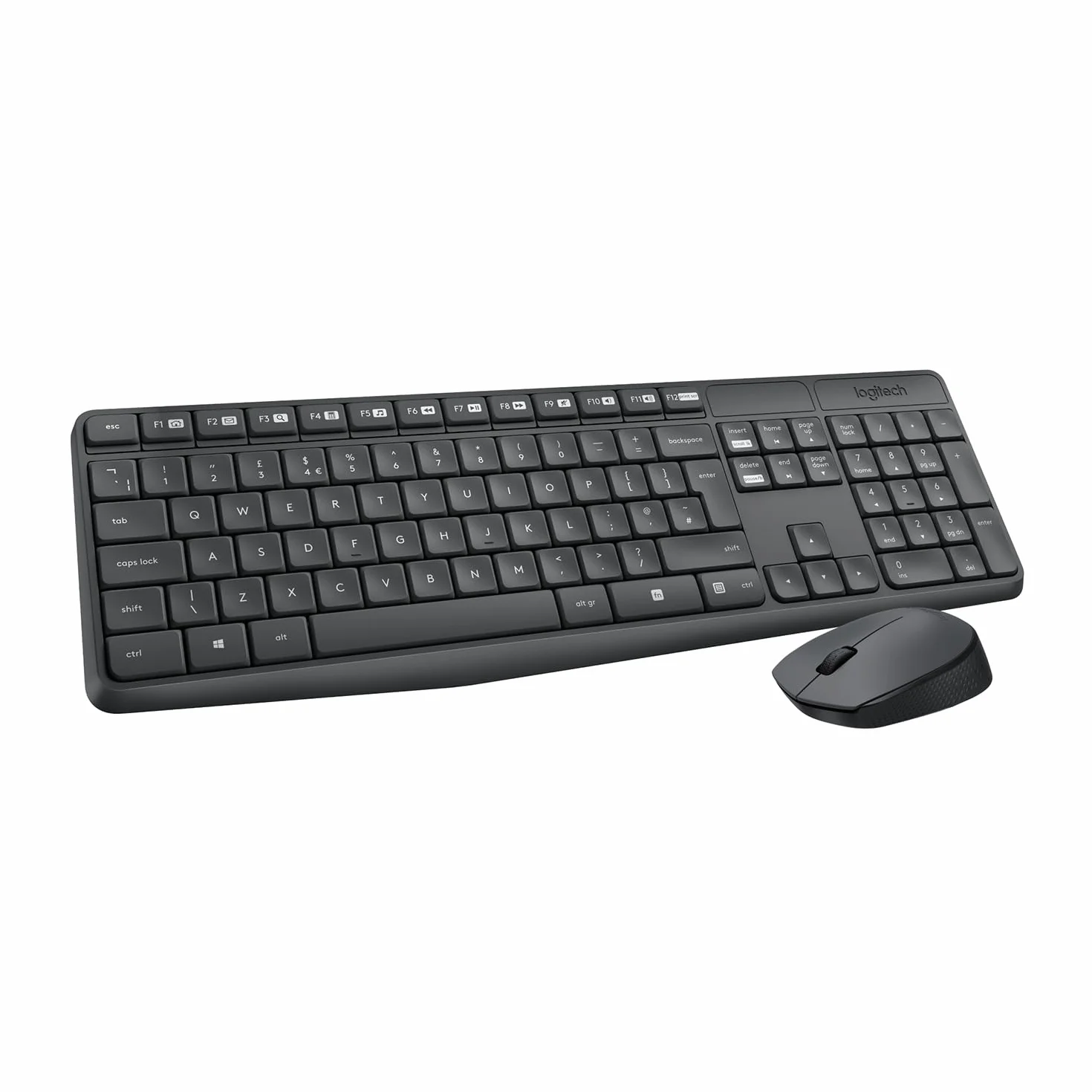Logitech MK235 Combo Bezprzewodowy Zestaw Klawiatura i Mysz dla systemu Windows, łączność 2,4 GHz, odbiornik USB, 24 miesiące pracy na baterii, PC, laptopem, QWERTY układ US Intl - Szary