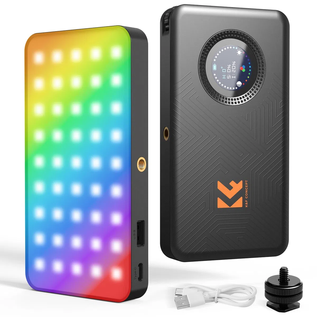 K&F CONCEPT Lampa wideo RGB, przenośna lampa do fotografii, lampa na zimną stopkę, CRI95+, 2700–7500 K, pełnokolorowy ekran OLED, 5000 mAh, ładowalne oświetlenie LED DSLR dla twórcy treści