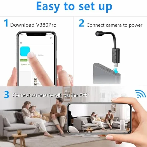 Ukryta Kamera, Kamera Szpiegowska HD 1080P, Wtyczka USB Mini Bezprzewodowa Kamera WiFi ze Zdalnym Podglądem, Mała Wewnętrzna Kamera dla Niani z Noktowizorem, Wykrywanie Ruchu