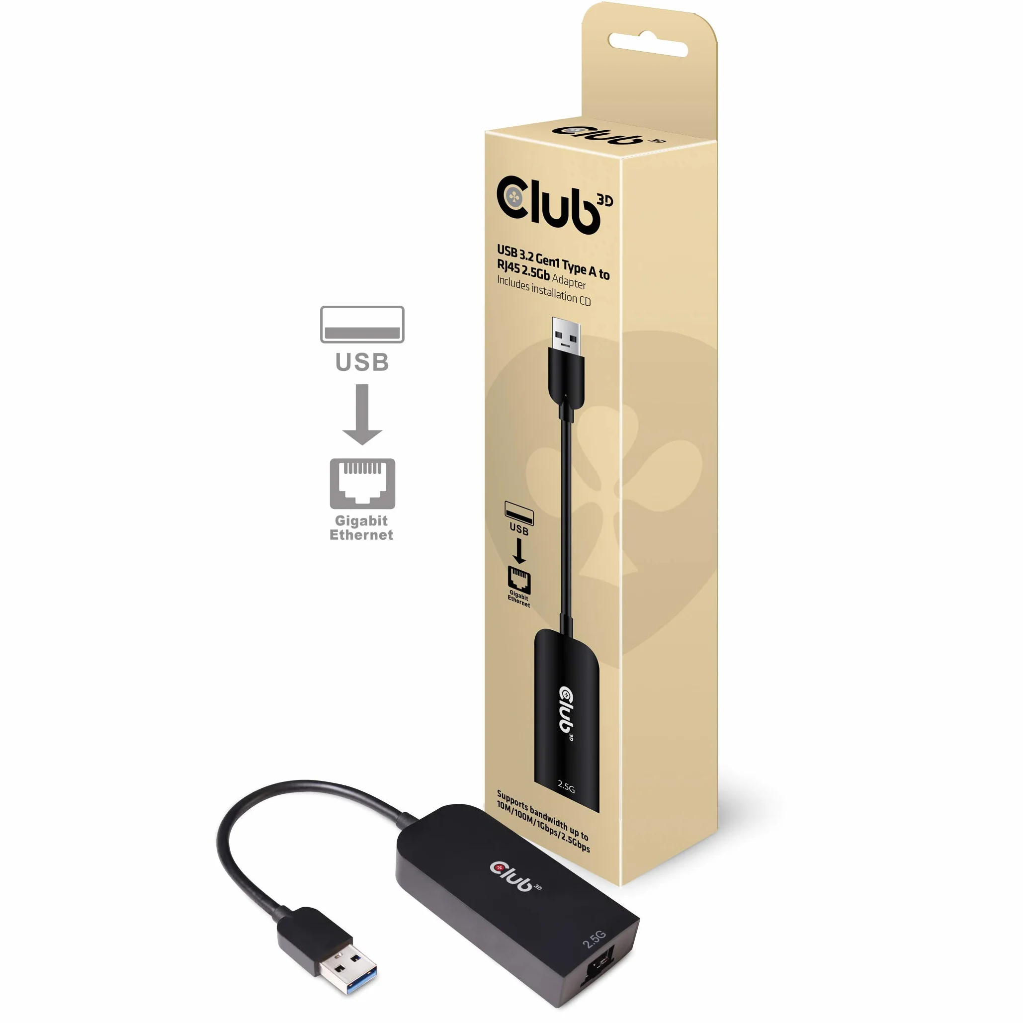 Club 3D CAC-1420 adapter USB 3.2 Gen1 typu A na 2,5 Gigabit Ethernet ST./BU. czarny