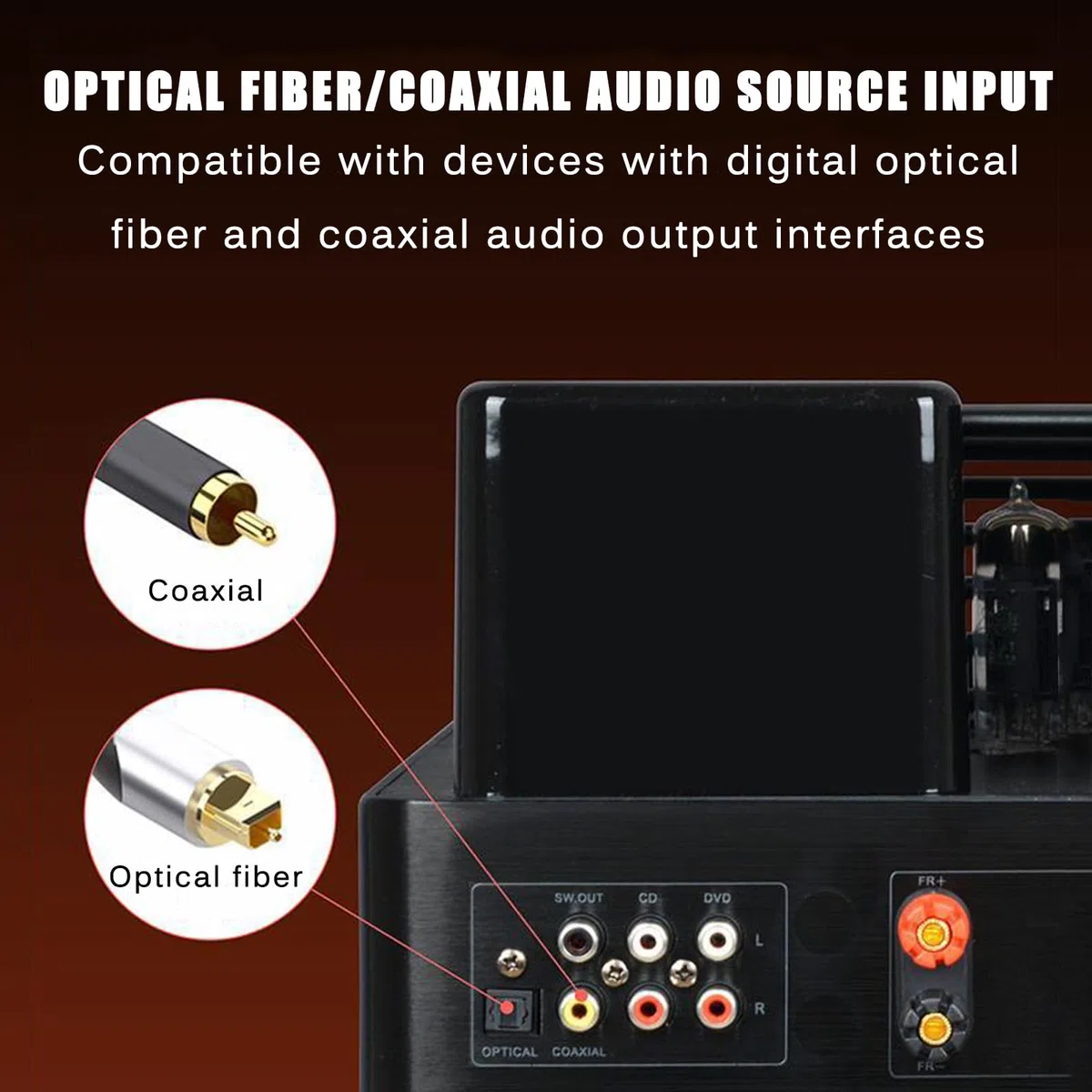 Hybrydowy wzmacniacz lampowy stereo z wejściem światłowodowym/koncentrycznym i bezstratnym odtwarzaniem USB do muzyki audiofilskiej, kina domowego i gier