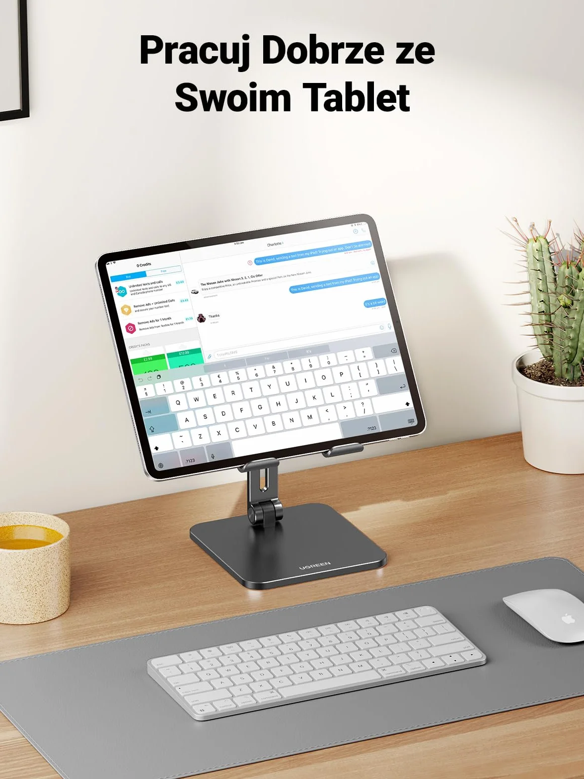 UGREEN Stojak na Tablet Uchwyt Aluminiowy Regulowany Kompatybilny z iPad Pro Air Mini 11 12.9 Galaxy Tab S9+ S9 A7 Redmi Pad Huawei MatePad iPhone 15 Pro Max itp.