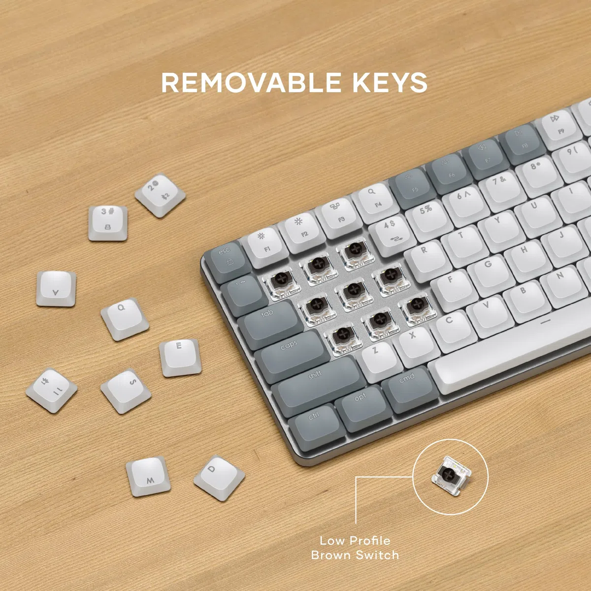 SATECHI klawiatura mechaniczna SM1, amerykański układ QWERTY, szaro-biała | Bluetooth, kompaktowy format 75%, 84 klawisze, podświetlenie i akumulator, do gier oraz komputerów Mac i PC z Windows