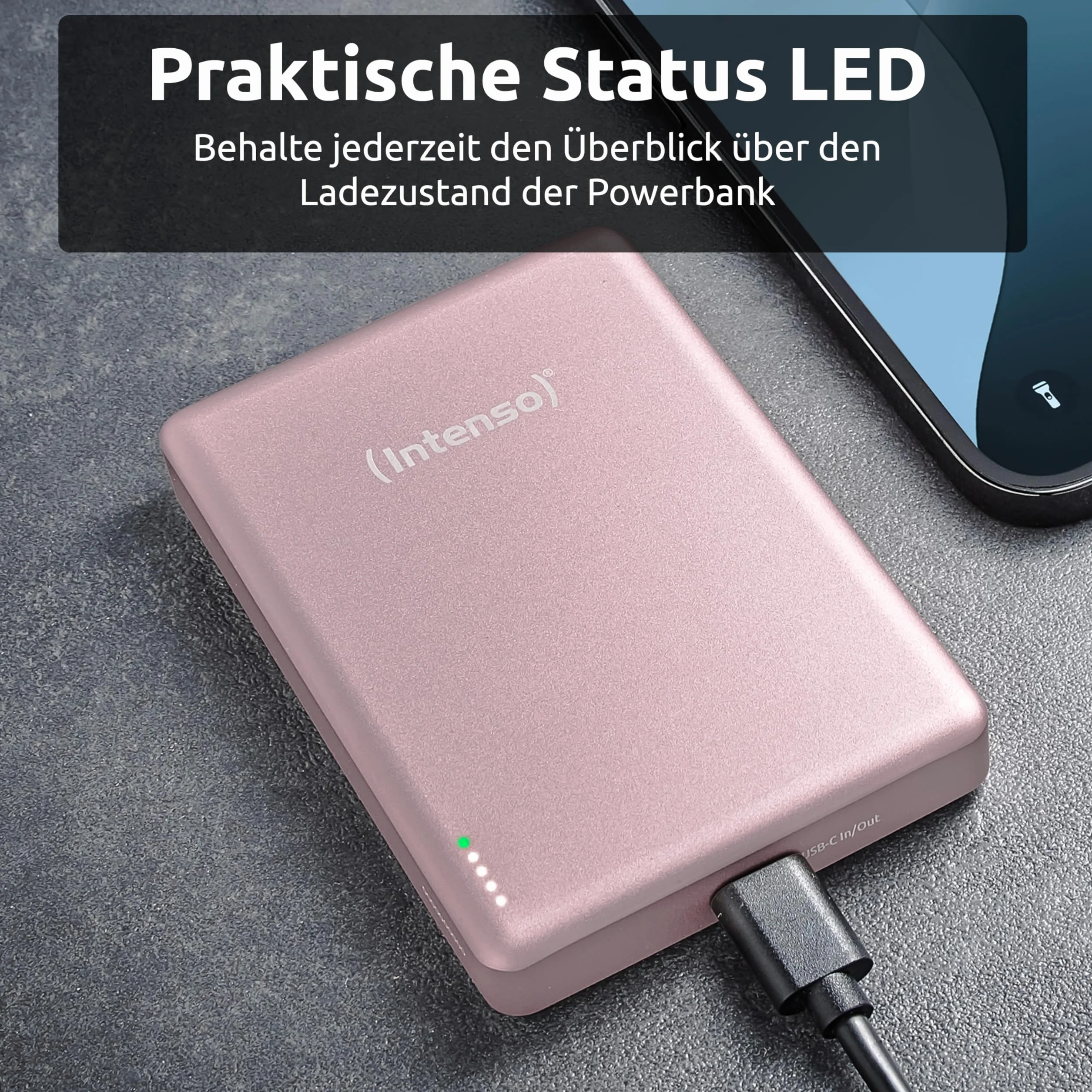Intenso MW10000 magnetyczny powerbank 10 000 mAh – kompatybilny z MagSafe, bezprzewodowe ładowanie 15 W, USB-C PD 20 W, do iPhone i Android – sprawdzony w Niemczech – różowy