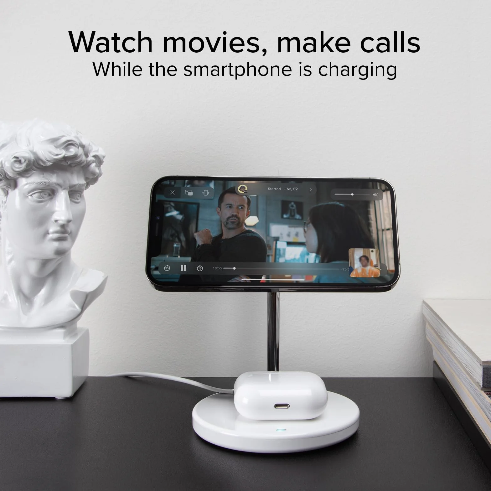 SBS Stacja Ładowania Bezprzewodowego 2w1 15W MagSafe Magnetyczne Smartfon Słuchawki Biały