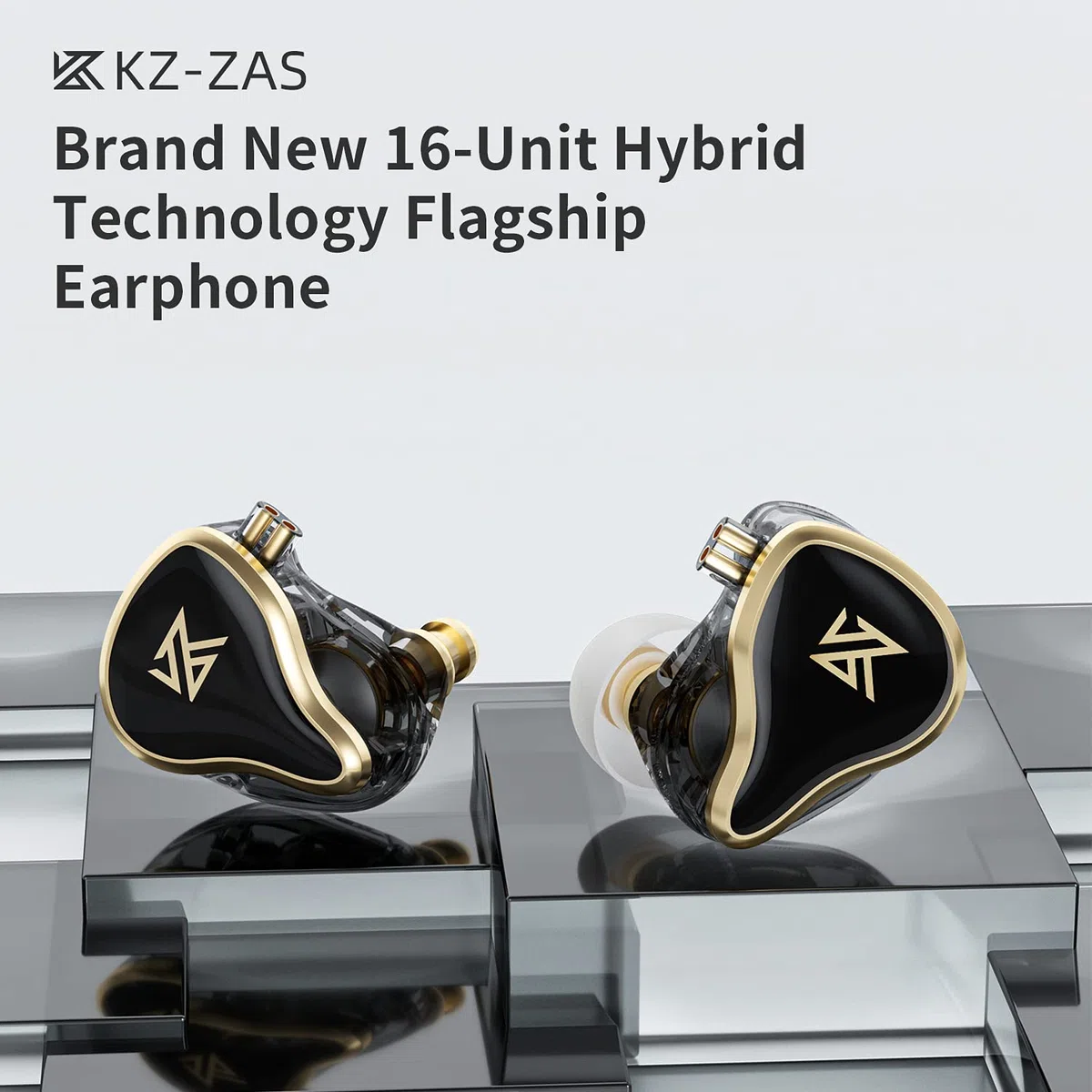 KZA COUSTICS KZ ZAS w dousznym monitorze, 7BA+ 1DD Hybrid Sterowniki HiFi, słuchawki douszne do gier z kablem 0,75 mm do 2-pinowego, zdejmowane w kolorze OFC, posrebrzane dla muzyków i audiofilów