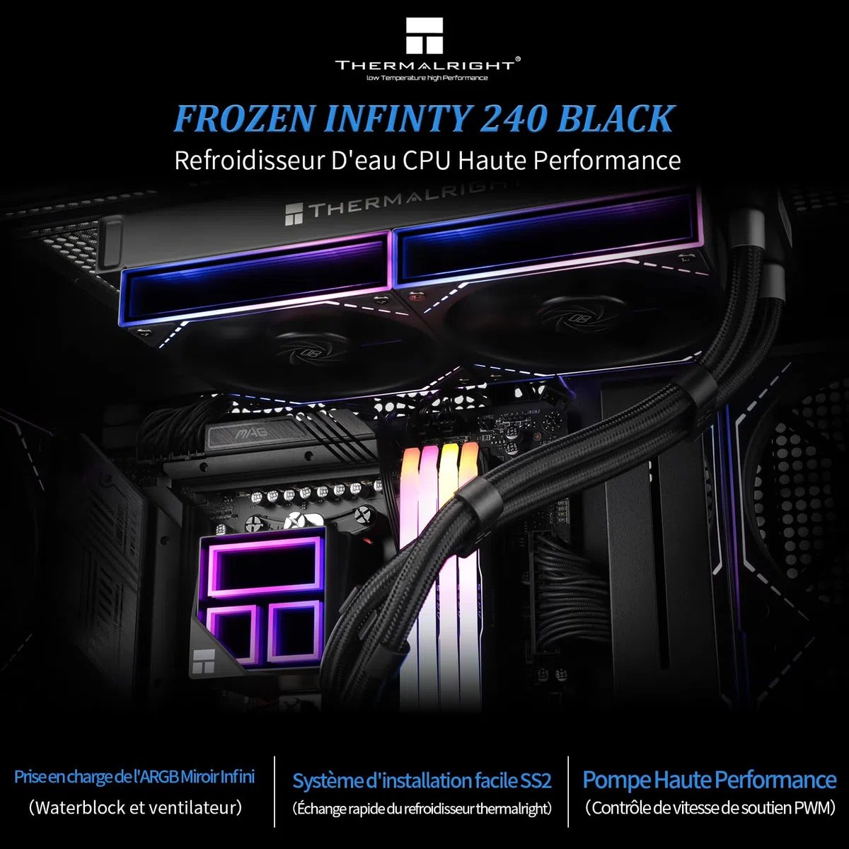TR Frozen Infinity 240 CZARNY, podwójne wentylatory PWM 2000 obr./min, komputer stacjonarny Aio chłodnica procesora, do AM4 / AM5 i Intel LGA1150 1151/1200/2011/1700/1851, chłodnica wody