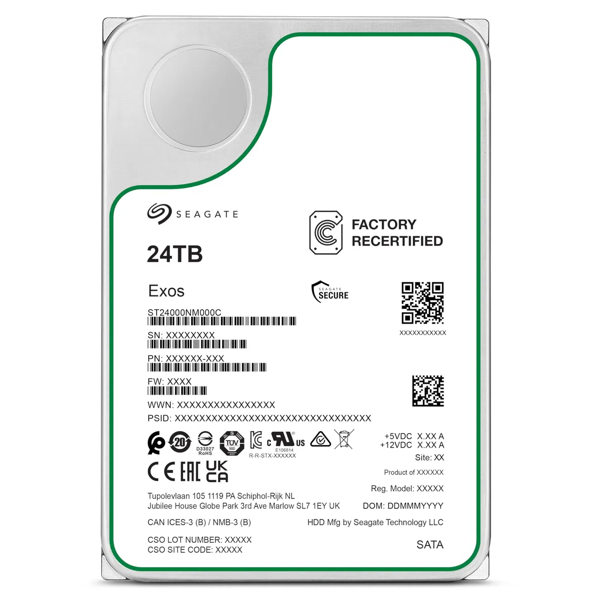Seagate Exos 24TB dysk twardy do serwera wewnętrznego ST24000NM000C 3,5 cala HDD SATA 6 Gb/s 7200RPM 512 MB (fabryczny recertified)