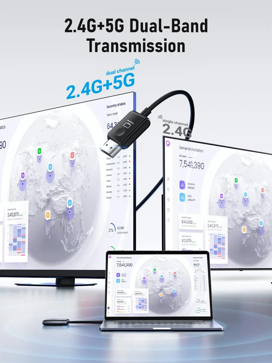 Lemorele Bezprzewodowy transmiter i odbiornik HDMI 8 TXS do 1 RX do strumieniowego przesyłania plików audio z laptopa, komputera do HDTV, projektora, 5G/2.4G 50M HDMI transmisja radiowa