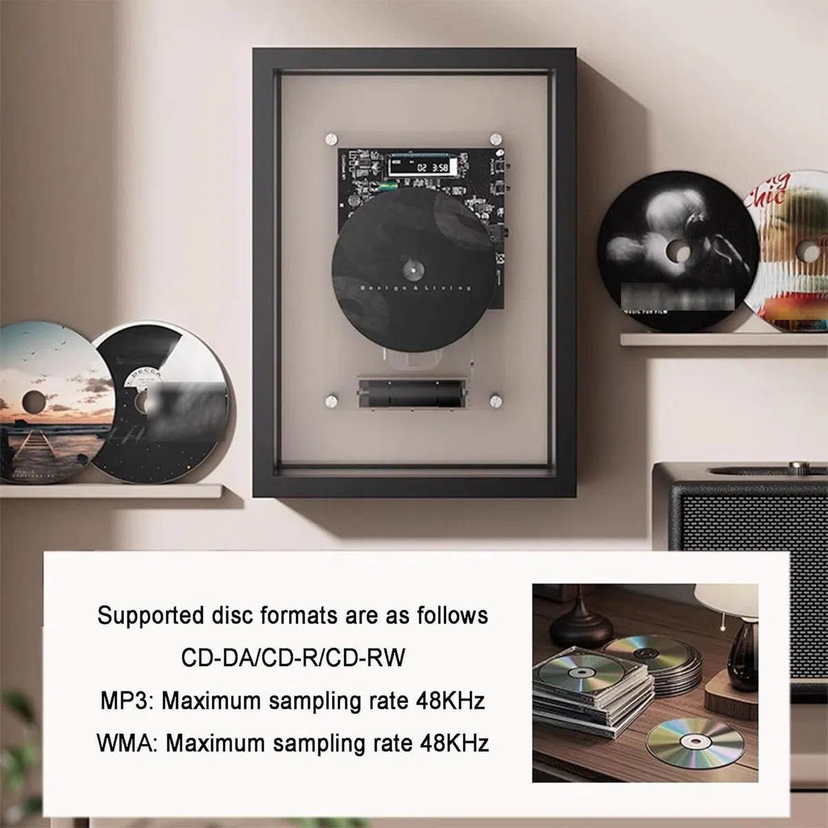 Dekoracyjny odtwarzacz CD z muzyczną ramką na zdjęcia, pilot zdalnego sterowania, wyjście AUX Bluetooth 5.0/3,5 mm, 2 możliwości ustawienia – idealny do domu, biura i galerii