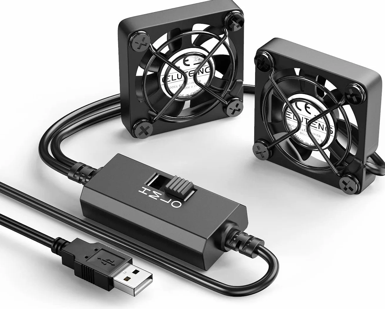 ELUTENG Podwójny wentylator USB 40 mm 5 V z 3 kontrolami prędkości 5500 obr./min 2 w 1 mini wentylator PC 40 mm USB wentylator komputerowy z metalowym grillem do PC/Xbox/VR Glass/laptopa/TV Box/PS4