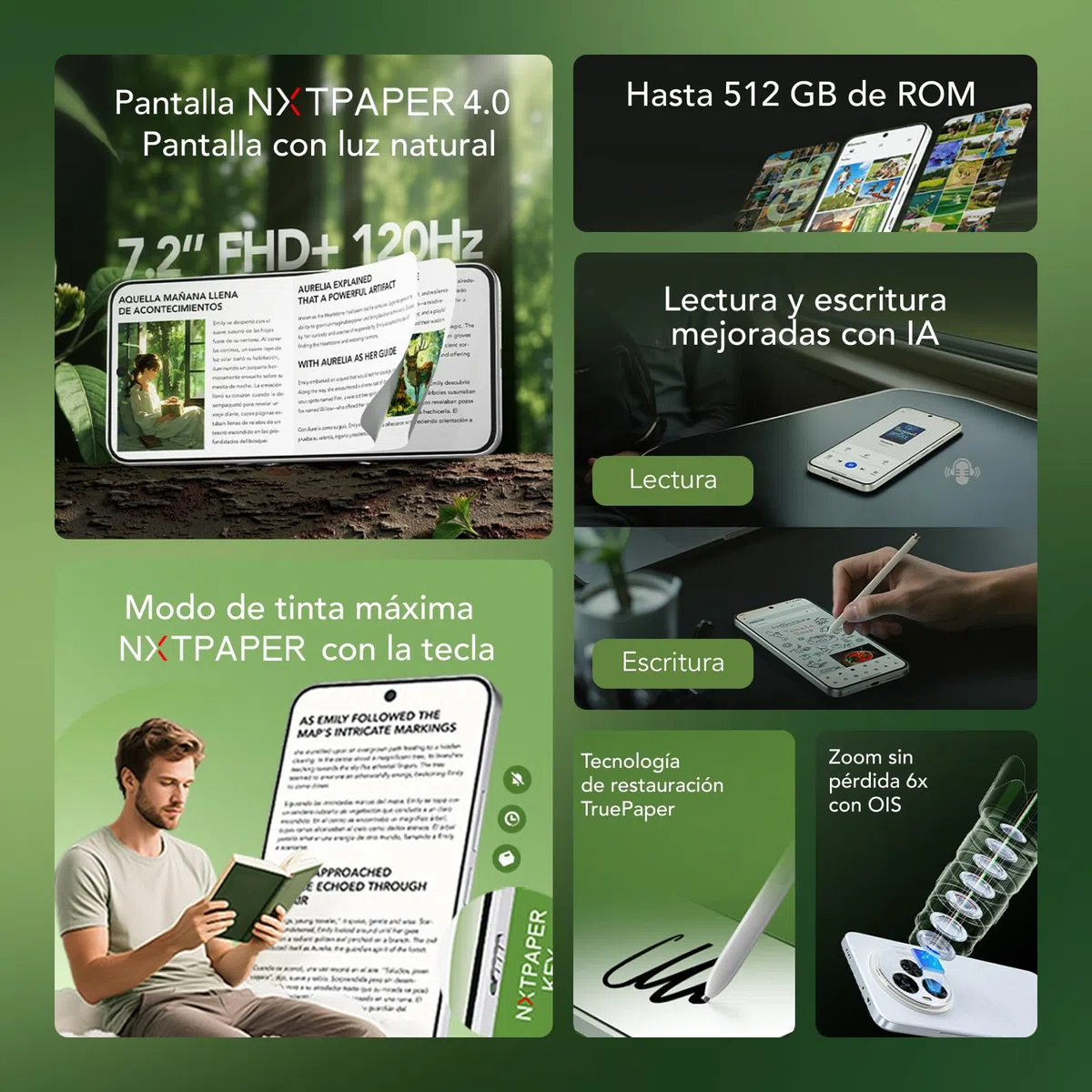 TCL Smartfon z systemem Android NXTPAPER 60 Ultra 5G, wyświetlacz FHD+ o przekątnej 7,2 cala, 12 GB pamięci RAM + 512 GB pamięci ROM, telefon z ochroną oczu, kolor mgławica czarny, z etui z klapką i