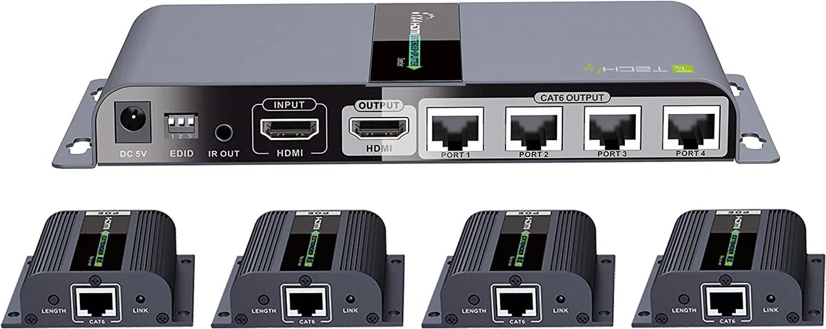 TECHLY 028191 Extender Splitter HDMI 1x4 Poe z IR na Kabel Cat.6 Do 40m