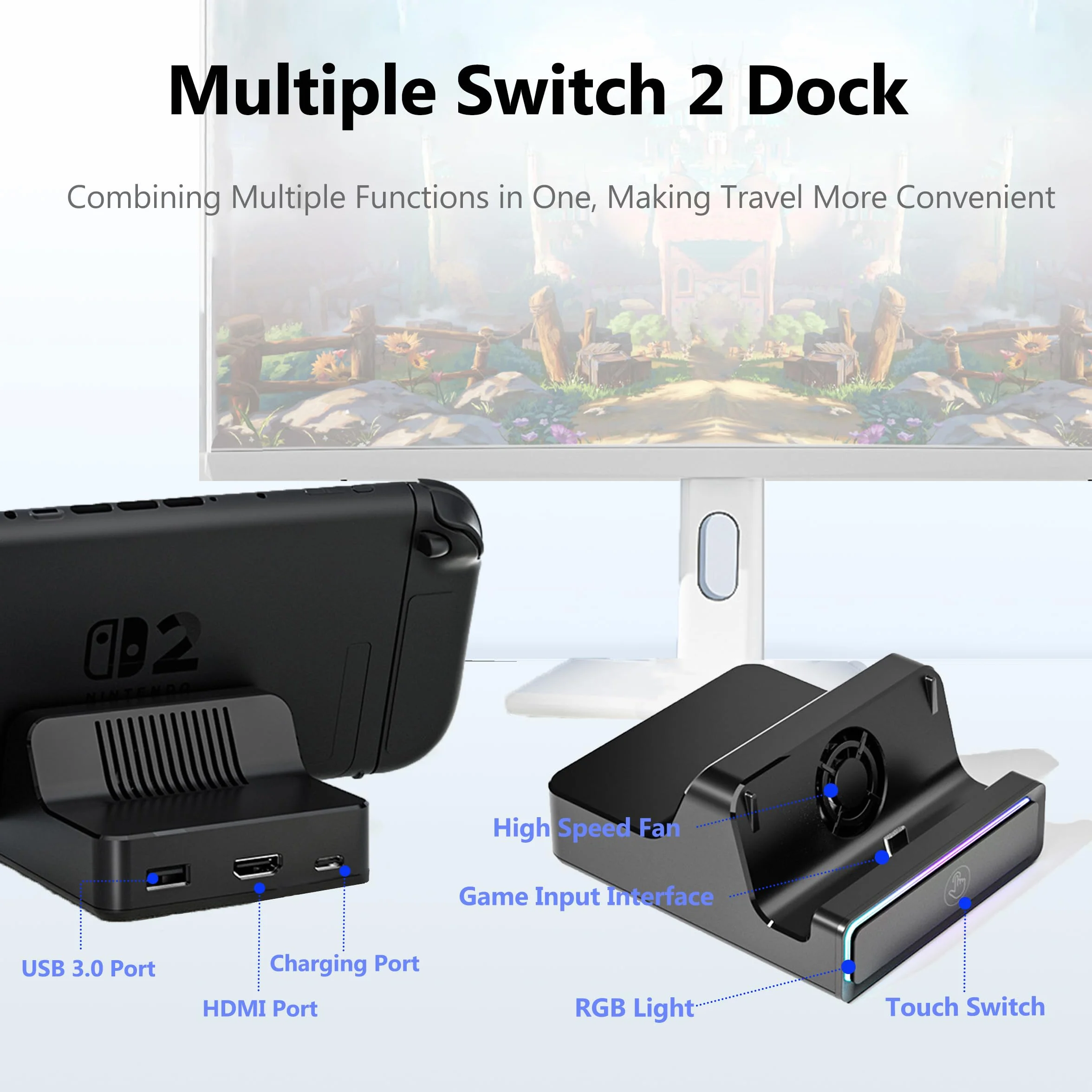 Przenośna stacja dokująca Switch 2 TV Dock 4K@144Hz HDMI USB3.0 100W Ładowanie