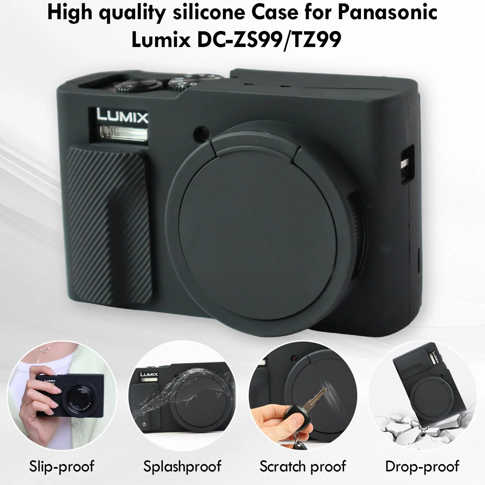 Rieibi TZ99 Etui na aparat, miękkie silikonowe etui ochronne na aparat Panasonic Lumix DC-TZ99, akcesoria z 2 szt. ochraniaczy ekranu, lekkie - czarne