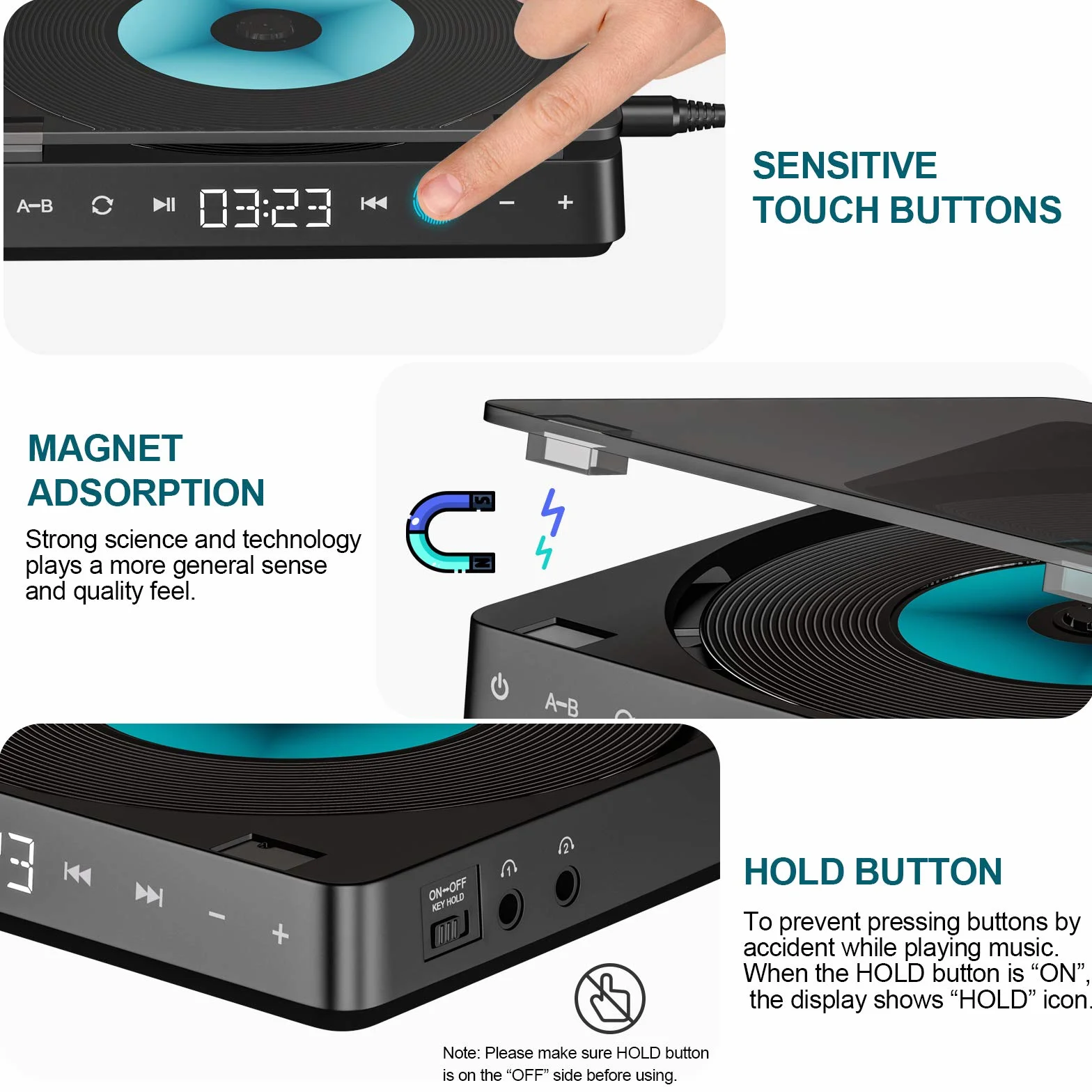 Gueray Przenośny odtwarzacz CD Discman 1200 mAh z podwójnym portem słuchawkowym i słuchawkami