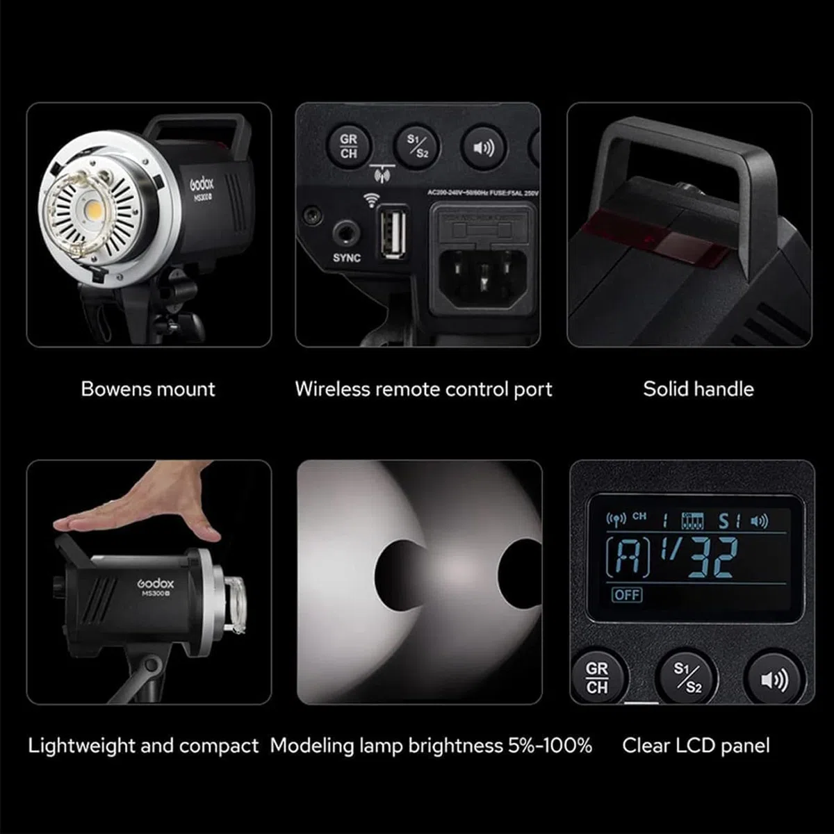 Godox MS300-V Studio lampa błyskowa 300 W z ulepszoną lampą do modelowania LED, bezprzewodowy system X 2,4 G, idealna podstawka Bowens do mody, reklamy i fotografii studyjnej