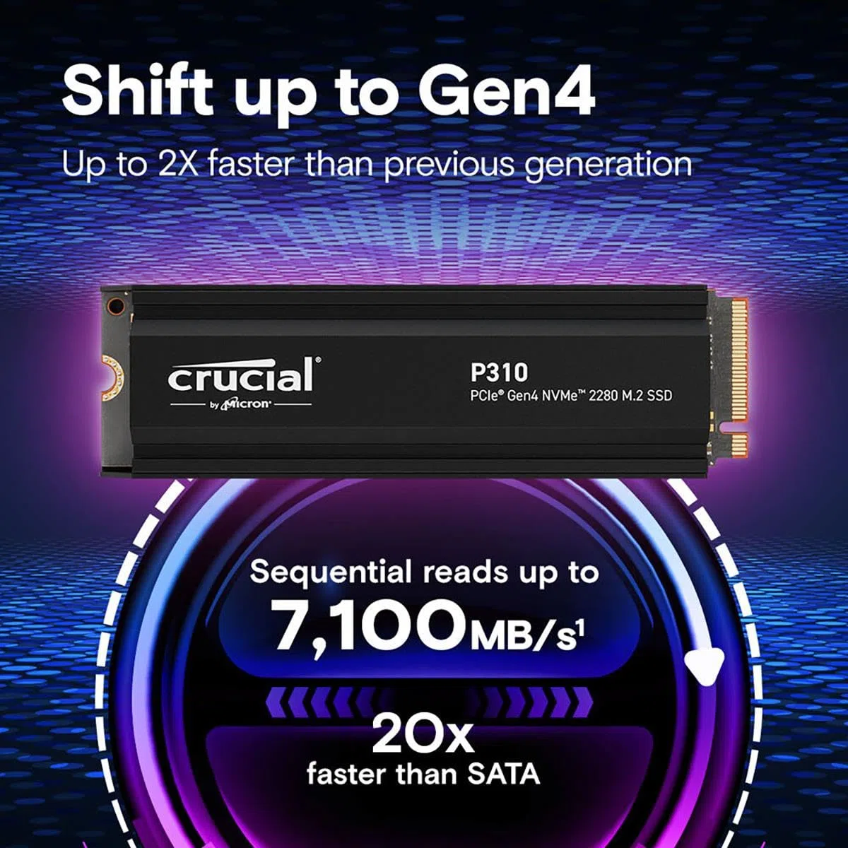 CRUCIAL - P310 - SSD interno - 4 TB - PCIe Gen4 NVMe M.2 - Con dissipatore di calore - Velocit? di lettura fino a 7100 MB/s - CT4000P310SSD5