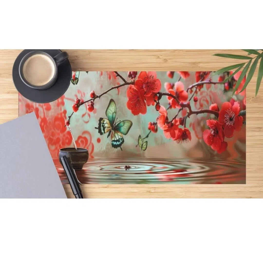 Podkładka pod mysz XXL 1500 x 600 x 3 mm Zen podkładka pod mysz do biura, podkładka pod mysz z kwiatami w stylu retro, podkładka pod mysz dla graczy XXL, wodoodporna, antypoślizgowa podstawa, do domu