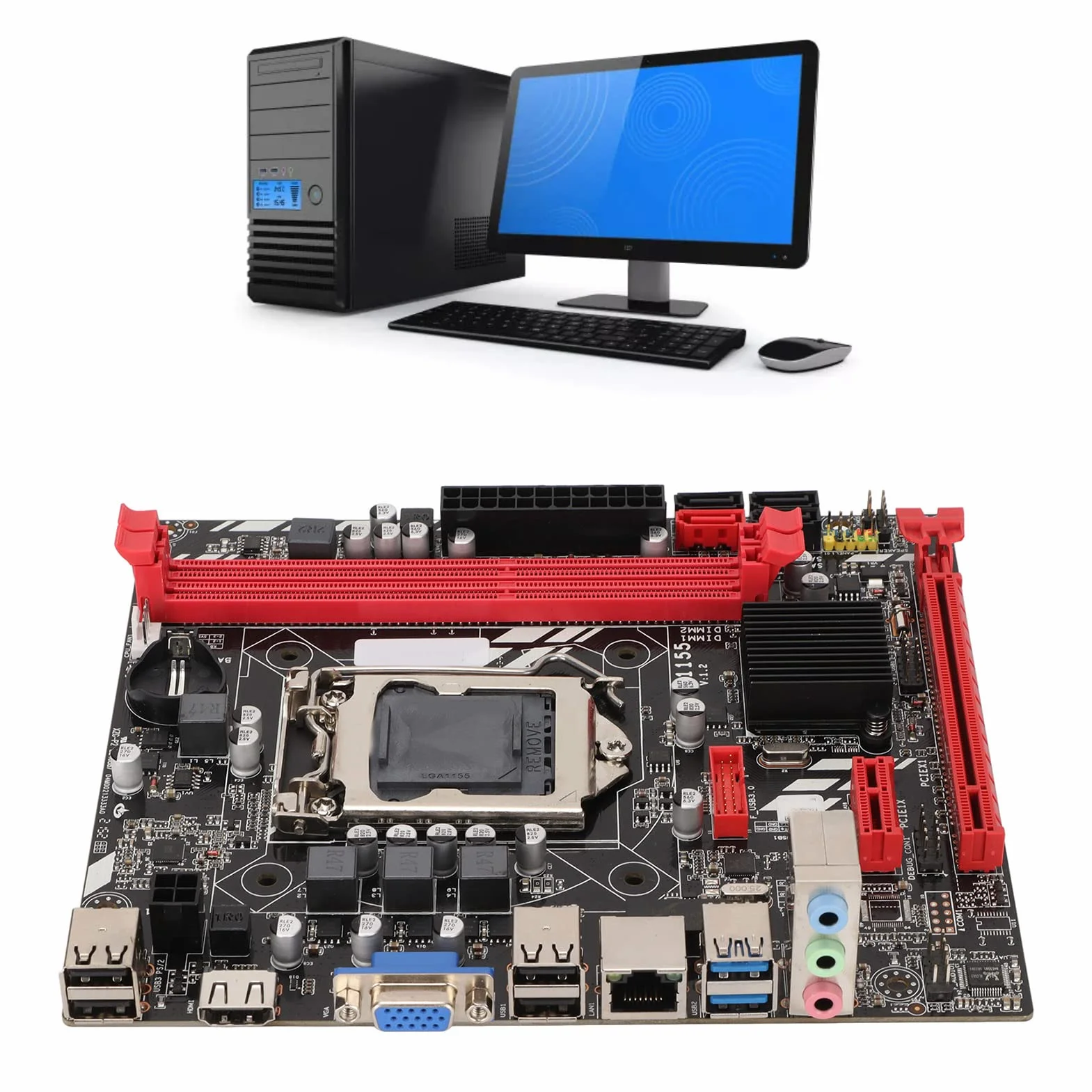 Komputerowa Płyta Główna do Komputera Stacjonarnego, Obsługa Płyty Głównej DDR3 1155 Pinów I3 I5 I7 Procesor 2 DDR3 100M Interfejs Sieciowy Stabilna Płyta Główna do Gier