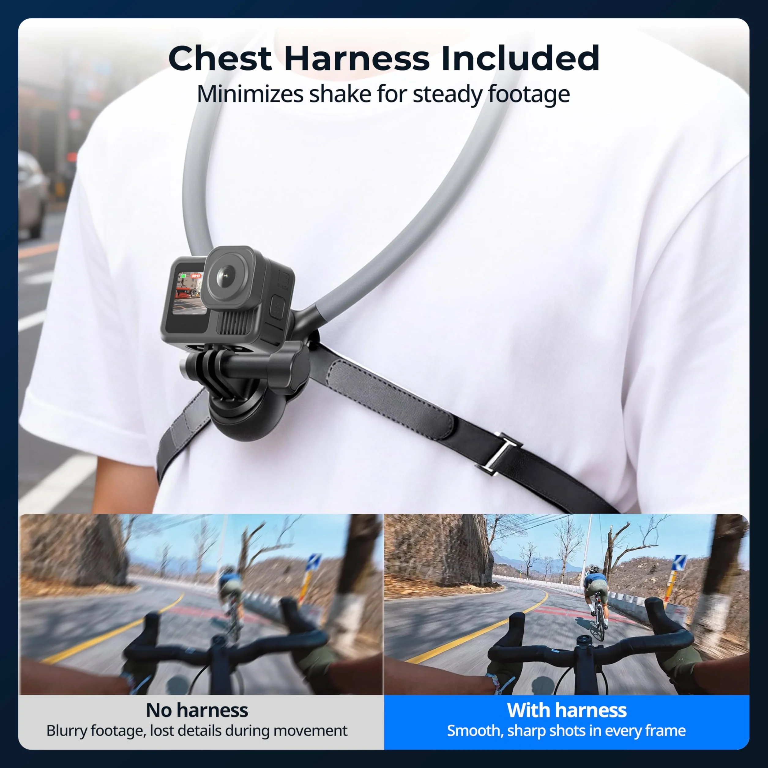 SMALLRIG Uchwyt na szyję z paskiem piersiowym do kamer sportowych, z 2-bolcowym interfejsem do GoPro Hero 13/12/11/10/9, do DJI Osmo Action 5 pro/4/3, do Insta360 Ace Pro 2-5596