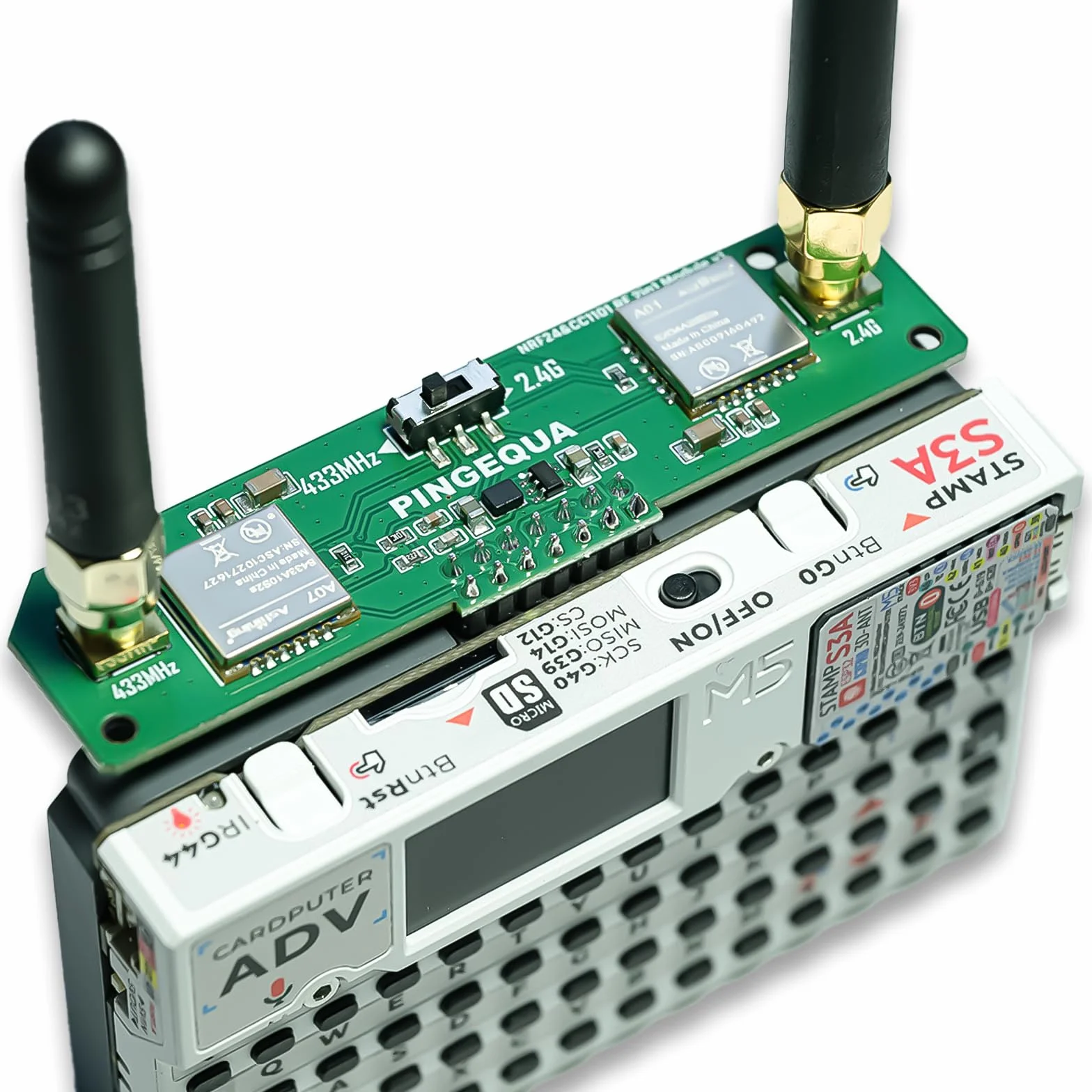 Płyta rozwojowa RF 2 w 1 do M5Stack Cardputer ADV, kompatybilna z NRF24 i CC1101, ulepszone filtrowanie mocy, stabilny moduł edukacyjny 2,4 GHz i 433 MHz (Cardputer nie jest dołączony)