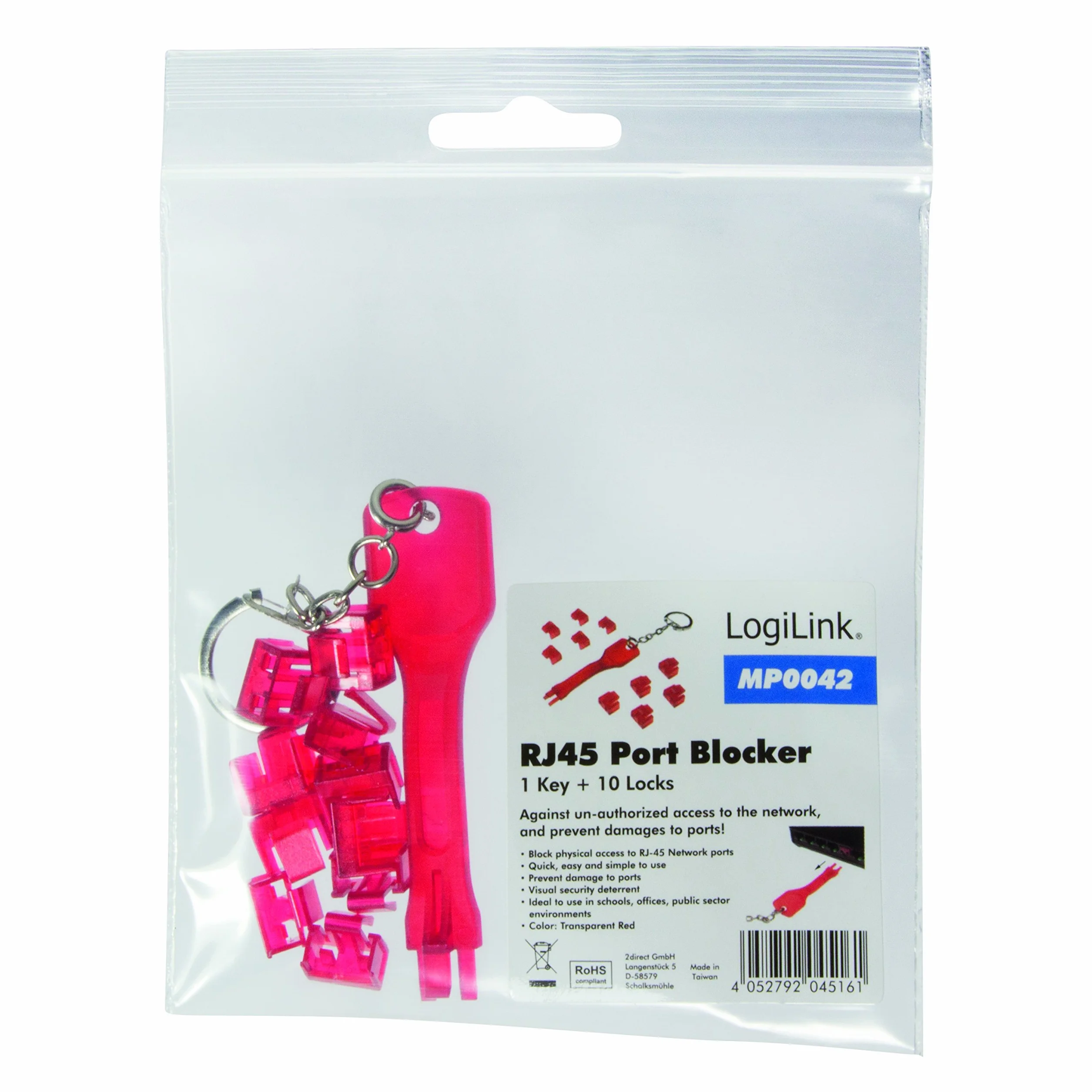 LogiLink MP0042 port RJ45 1x i 10x zestaw zamków czerwony