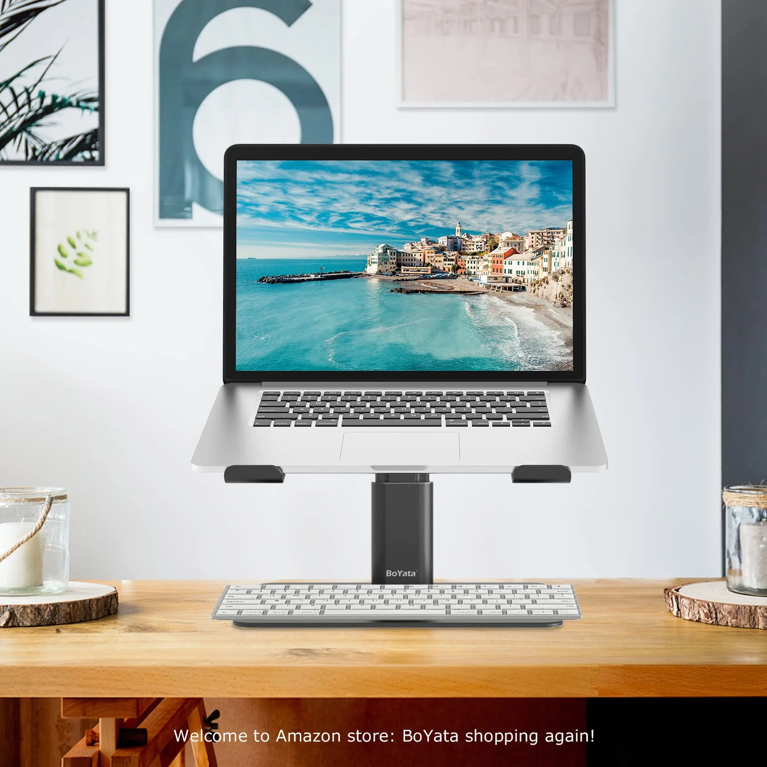 BoYata Stojak na laptopa, wentylowany uchwyt na laptopa z regulacją wysokości, Stojak na notebooka kompatybilny z komputerami MacBook Pro/Air, Dell, HP, Samsung, Acer 10–17" (Czarny)