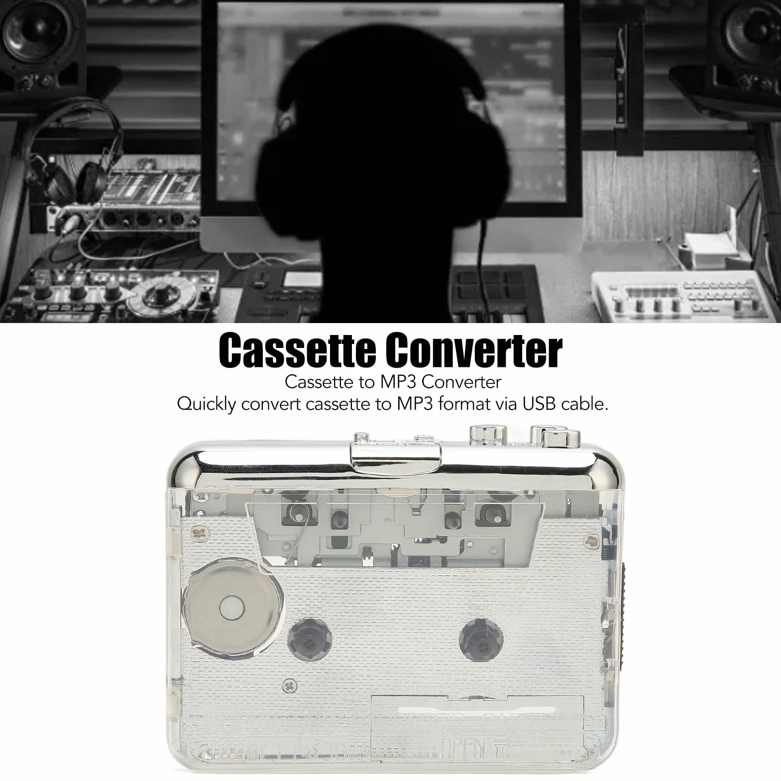 Zaktualizowano Konwerter z Kasety na MP3, Przechwytywanie Przenośnego Odtwarzacza Kasetowego USB, Odtwarzacz Kasetowy Odtwarzacz MP3 Audio Muzyka z Gniazdem Słuchawkowym 3,5 Mm, Kaseta