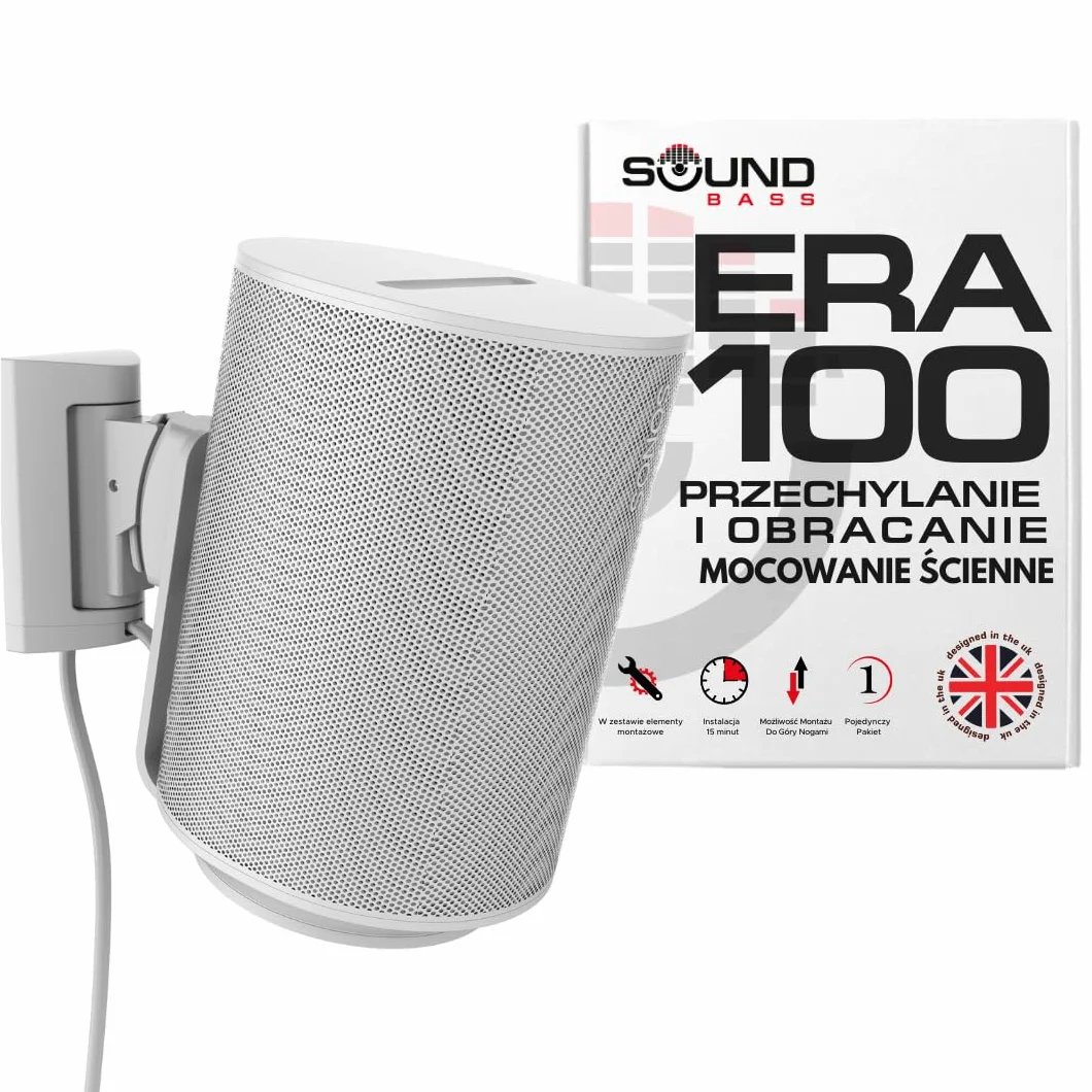 Sound Bass ERA 100 Uchwyt Ścienny, Pochylenie i Obrót, Biały, Pojedynczy (1 szt.), Kompatybilny z Sonos ERA100 i ERA 100 SL, Łatwa Instalacja, Zawiera Zestaw Montażowy