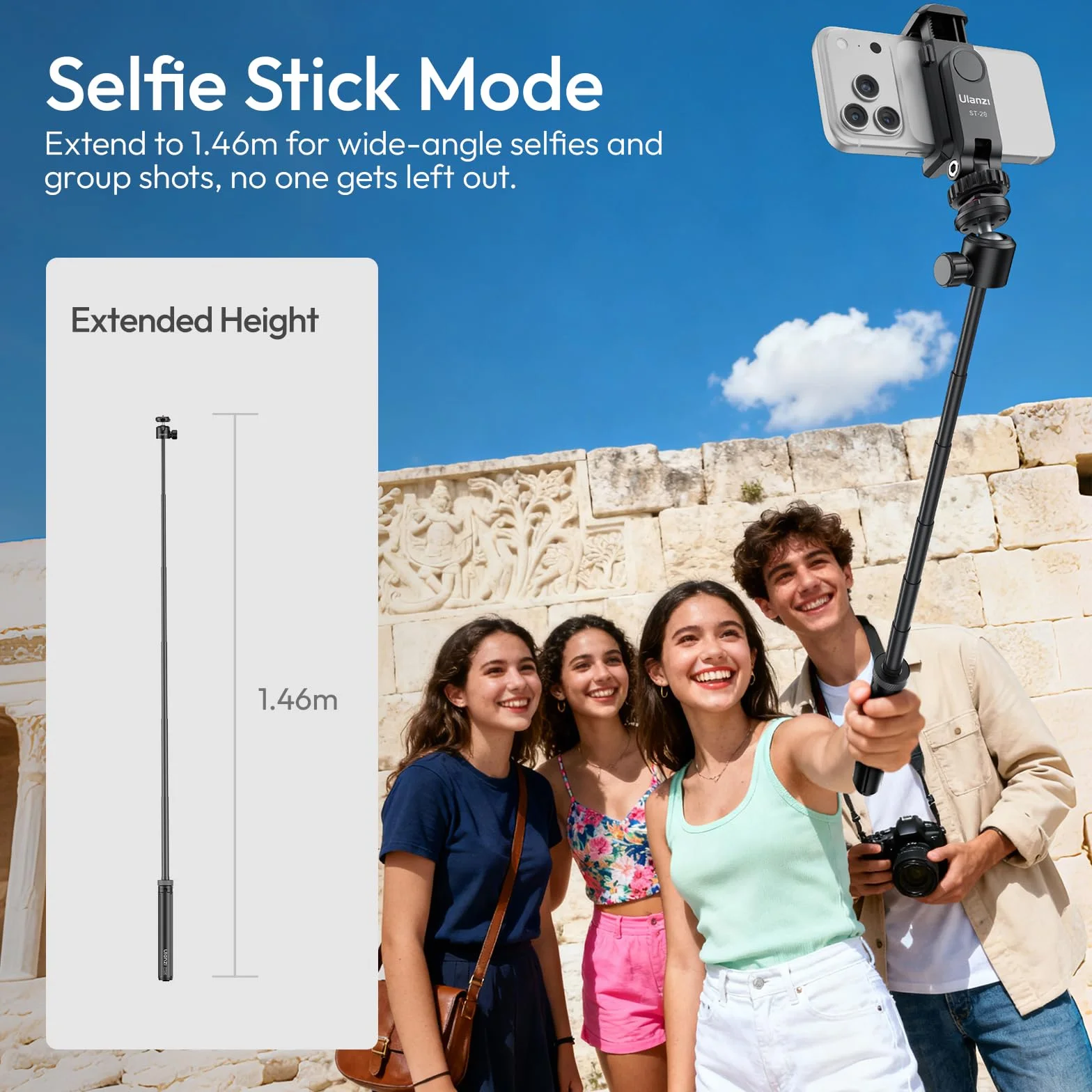 Ulanzi TT24 Statyw do selfie z szybkozłączką do DJI Pocket 3 4, Osmo Action 5 4, GoPro, Insta360 X5/X4/X3/Ace Pro/ONE X2