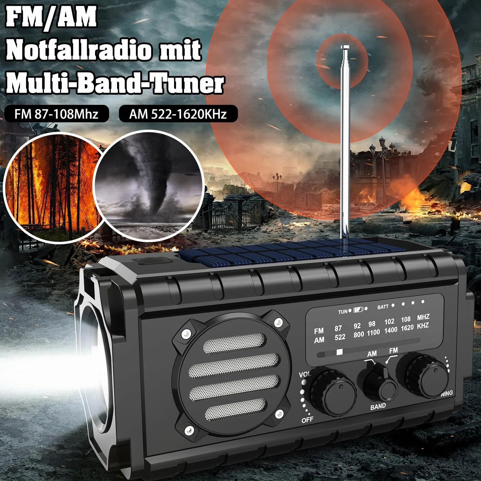 Nigecue Radio Solarne 20000mAh Przenośne z Korbą Dynamo AM/FM Wbudowana Bateria 3 Tryby LED Latarki Lampa Czytania Czujnik Ruchu