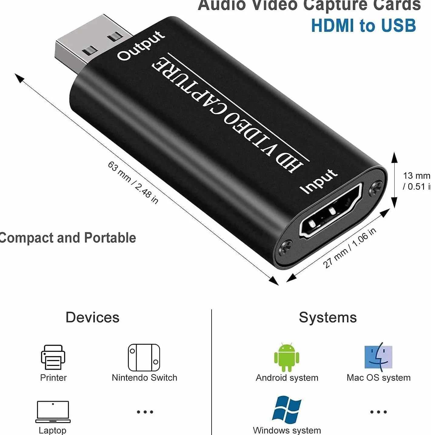 Karta wideo 4K HDMI, nagrywanie wideo, karta do gier, kamera do nagrywania, urządzenie wideo z HDMI do USB 2.0 do gier, strumieniowania, kompatybilny z Nintendo Switch, PS3/4, Xbox One