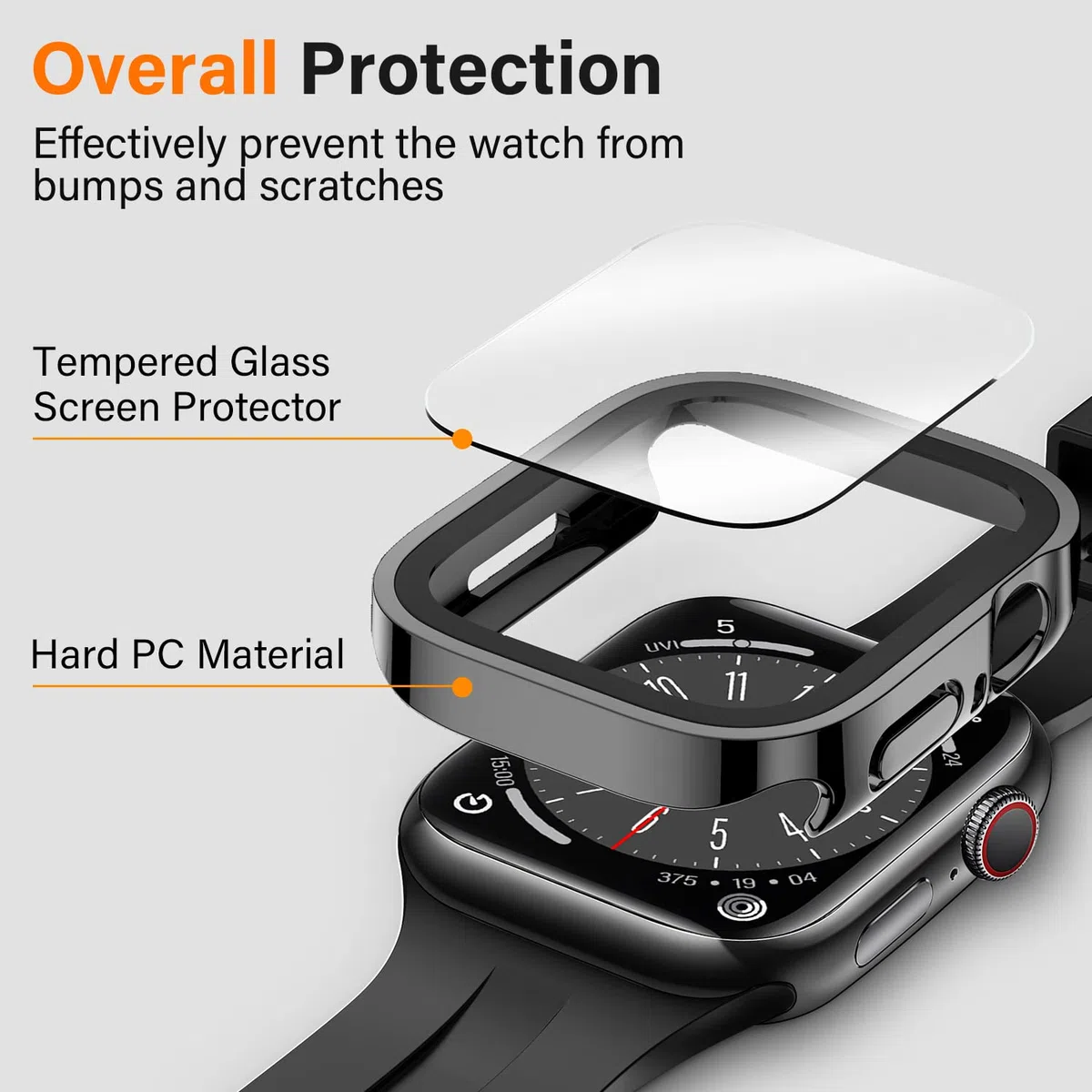 Amizee Etui kompatybilne z Apple Watch Series 8/7, 45 mm, z wbudowanym zabezpieczeniem ekranu, niezwykle cienkie, twarde, z poliwęglanu (PC), prosta krawędź, 2 szt., czarne