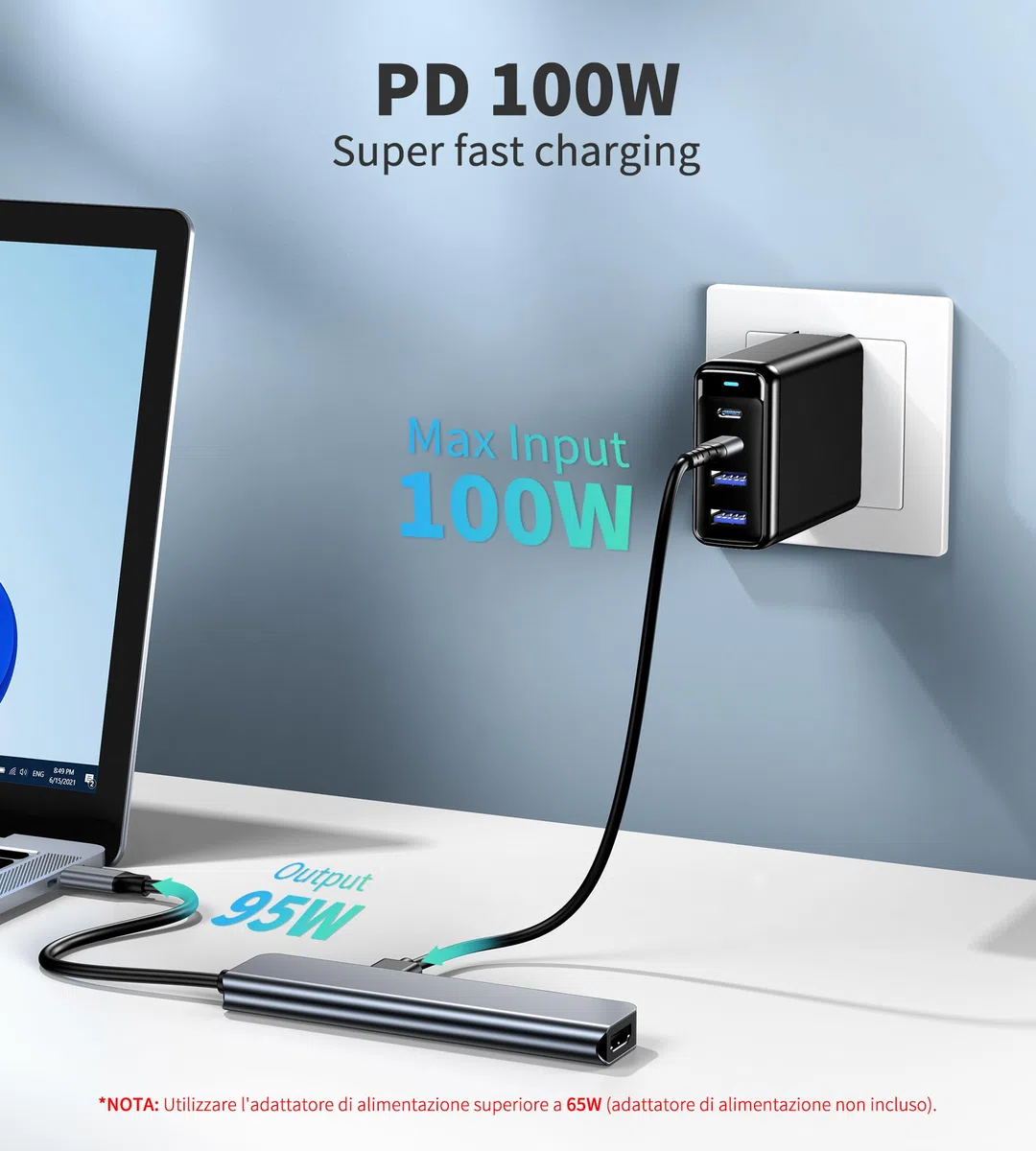 Hub USB C, adapter Multiport USB-C z 4K 60 Hz HDMI, 100 W PD, czytnik kart SD/TF, USB C Data, 2 x porty USB, stacja dokująca USB C do laptopa, MacBook Air/Pro, iPhone 15, iPad, Surface Pro, Steam Deck