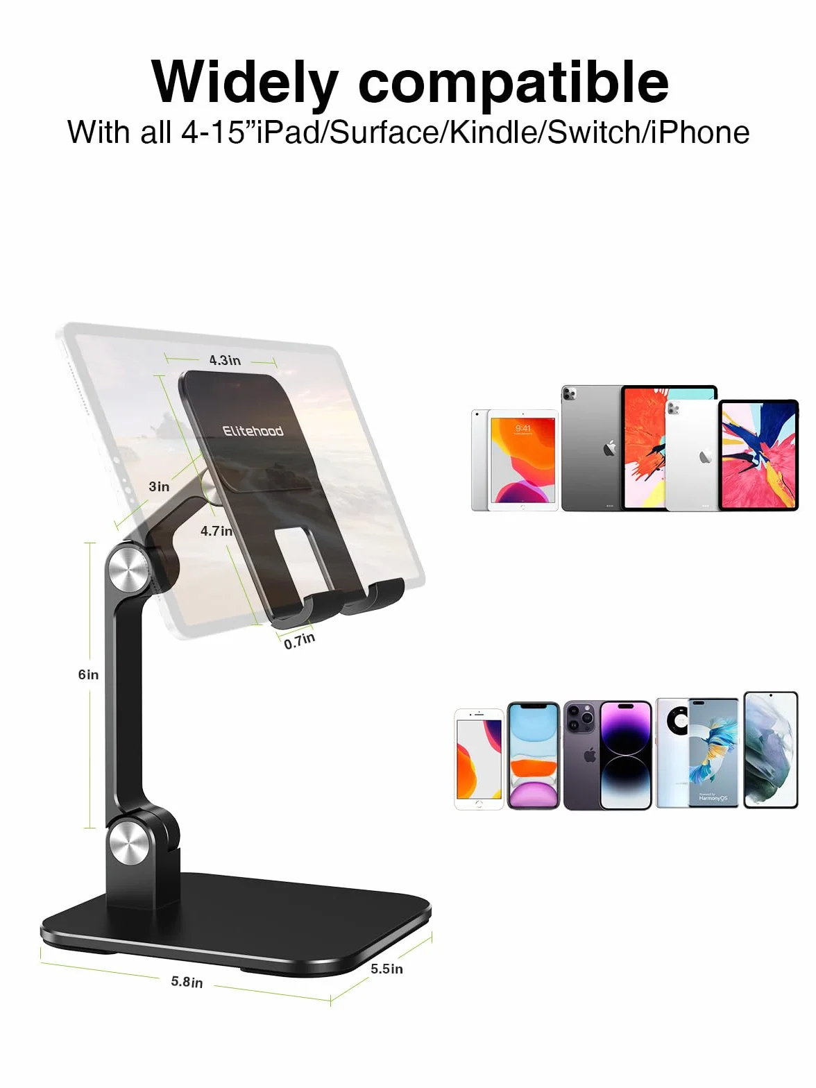 Elitehood aluminiowy stojak na iPad regulowany w wysokości, kompatybilny z iPad Pro 12.9, iPad Air Mini 6