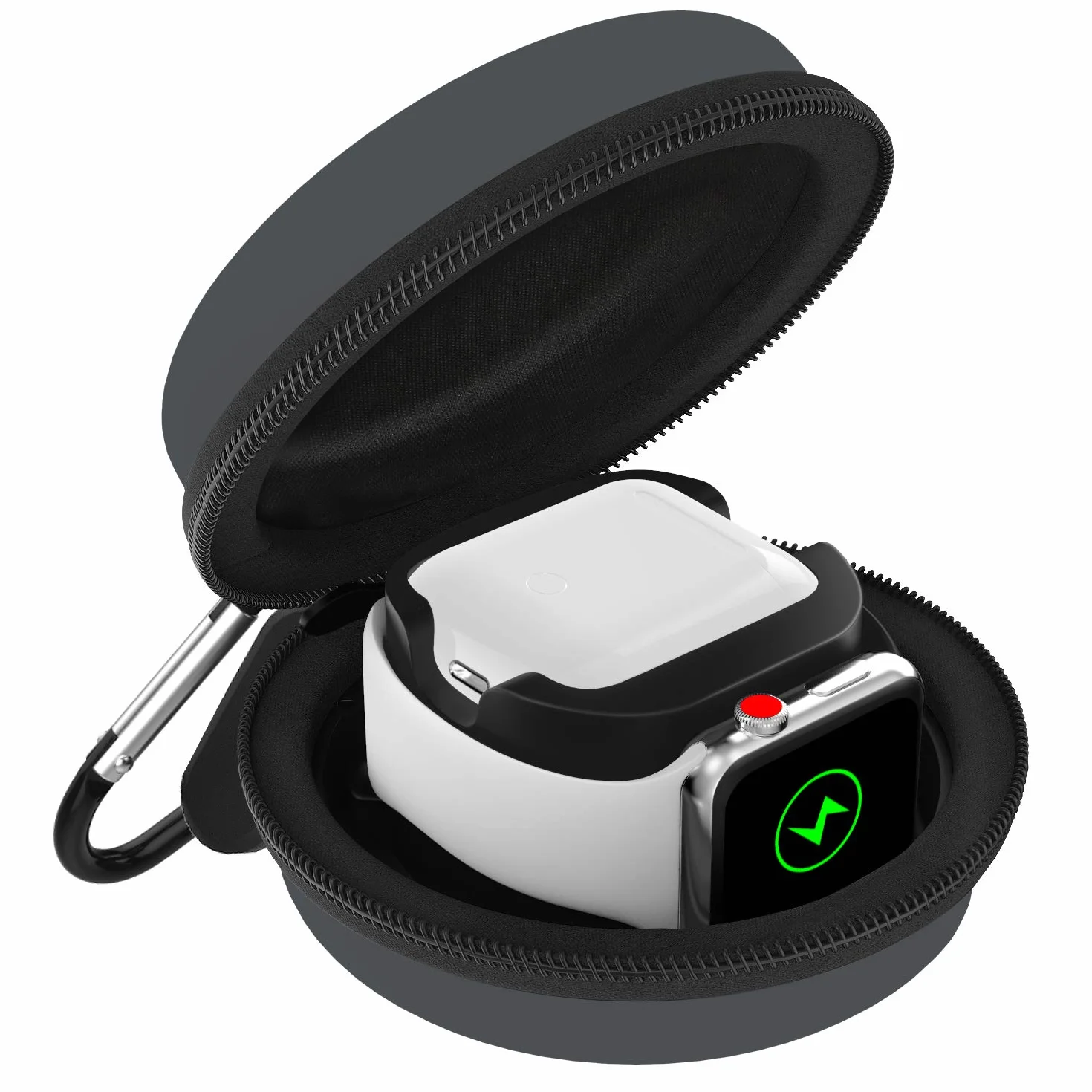 MoKo Storage Box Compatible with Apple Watch Ultra 2/Ultra/SE 2/SE/Series 10/9/8/7/6/5/4/3/2/1, Portable Protective Travel Case for AirPods Pro 2/1/AirPods 3/2/1 Charging Case Holder Dock,SpaceGray