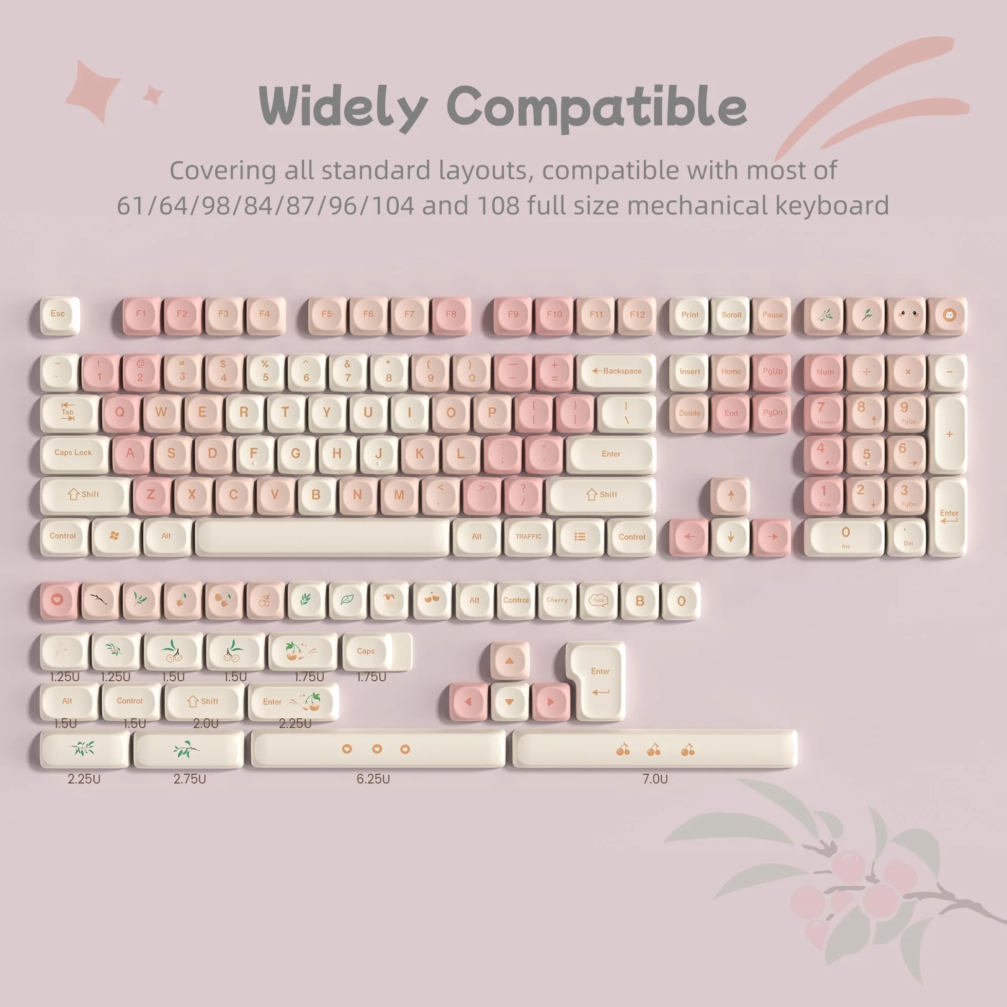 MOA Nasadki na klawisze 75% PBT Dye-Sublimacja Zestaw do Cherry MX Mechaniczna Klawiatura Różowa