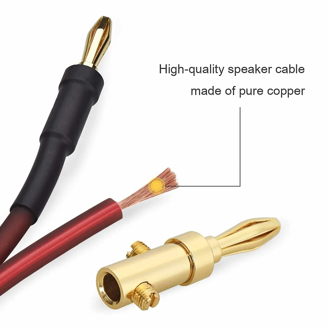 Czysty miedziany kabel głośnikowy z pozłacanymi złączami bananowymi, 14 AWG, 6 stóp (2 metry)